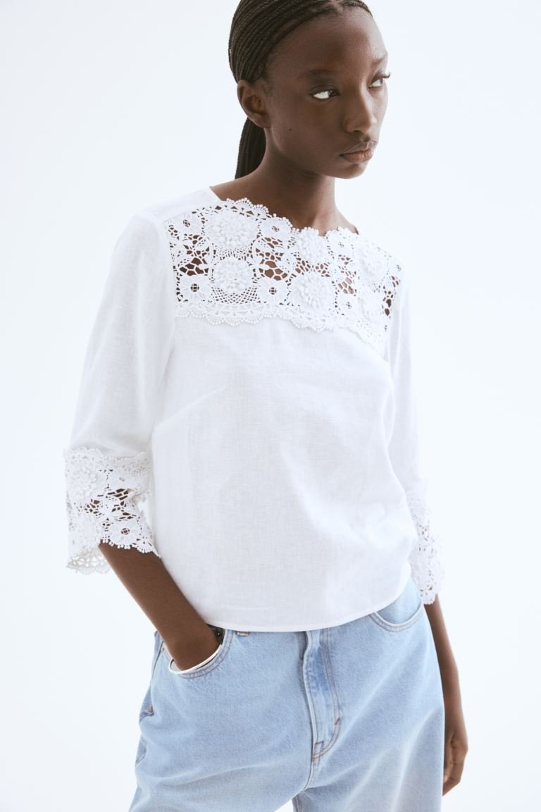 Broderie Anglaise Linen Blouse
