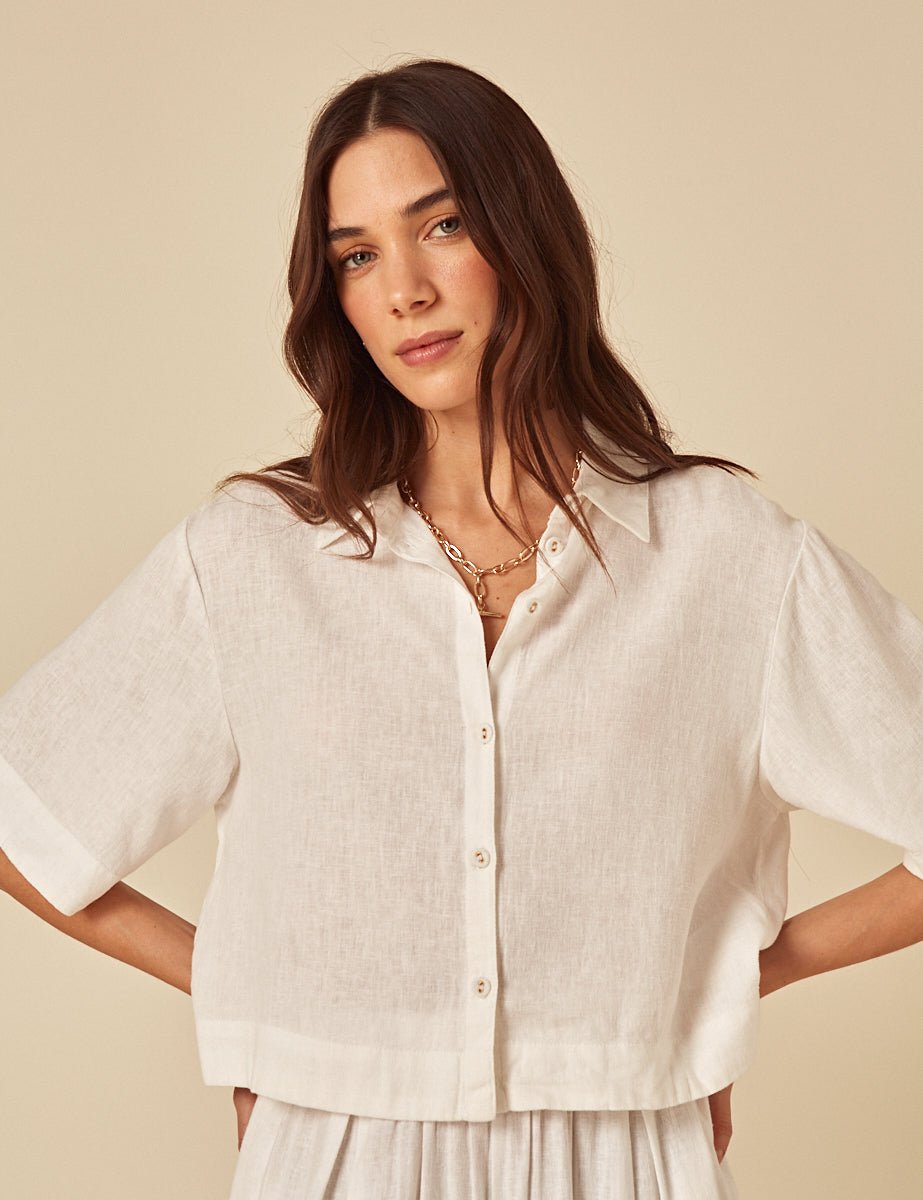 White Linen-Blend Shirt