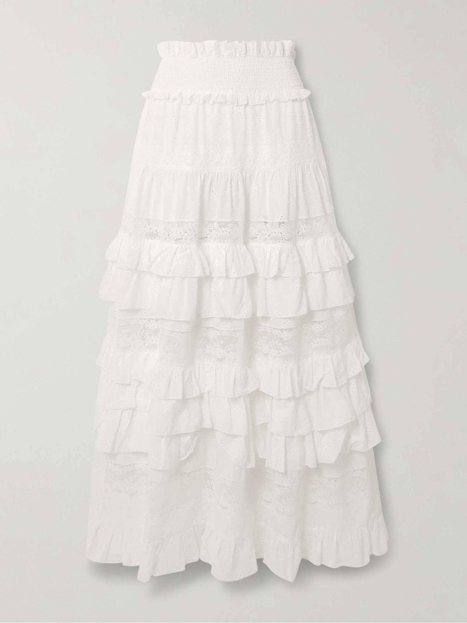 Tina Tiered Ruffled Lace-Trimmed Broderie Anglaise Cotton Maxi Skirt