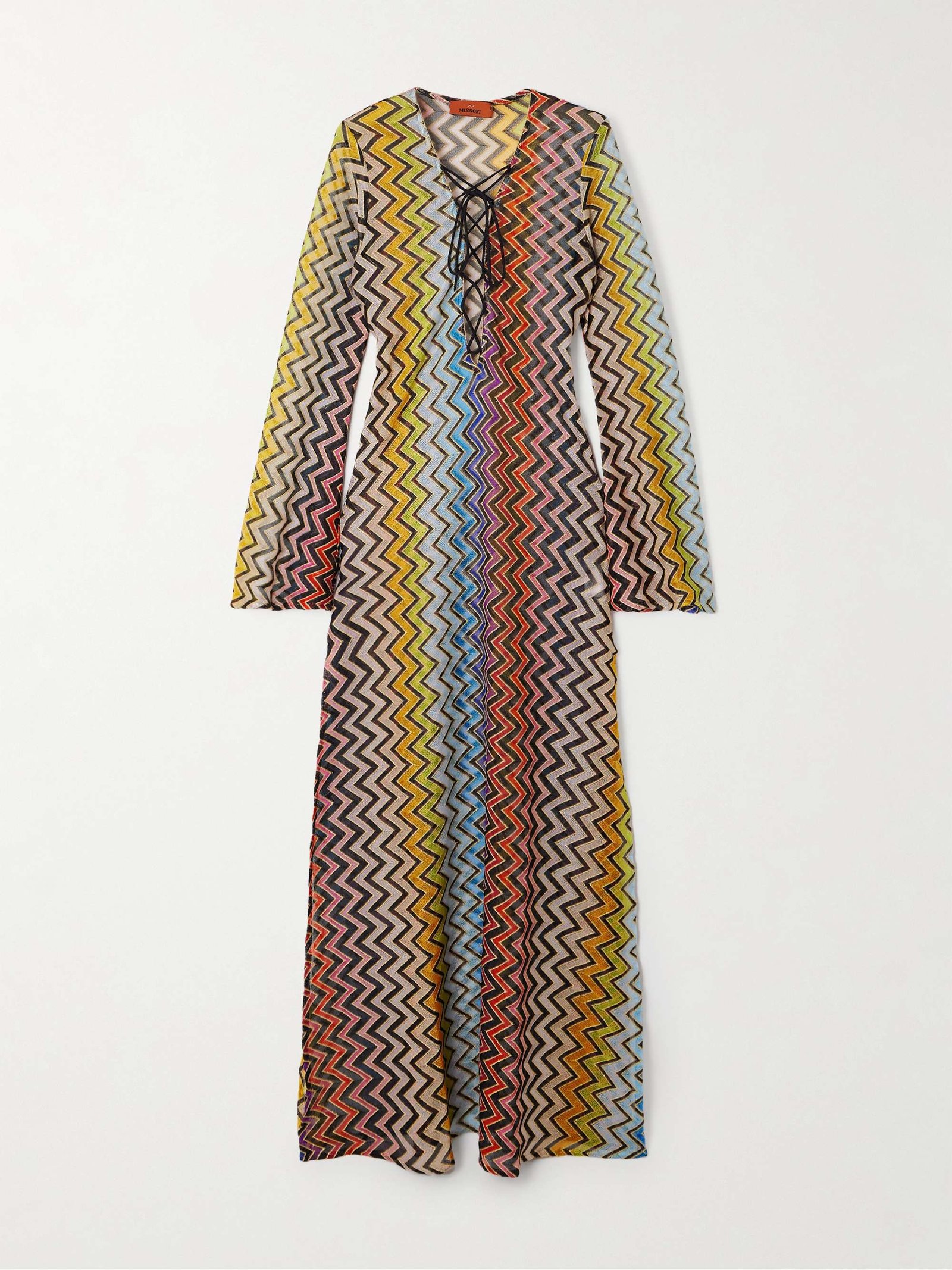 Striped Metallic Crochet-Knit Kaftan