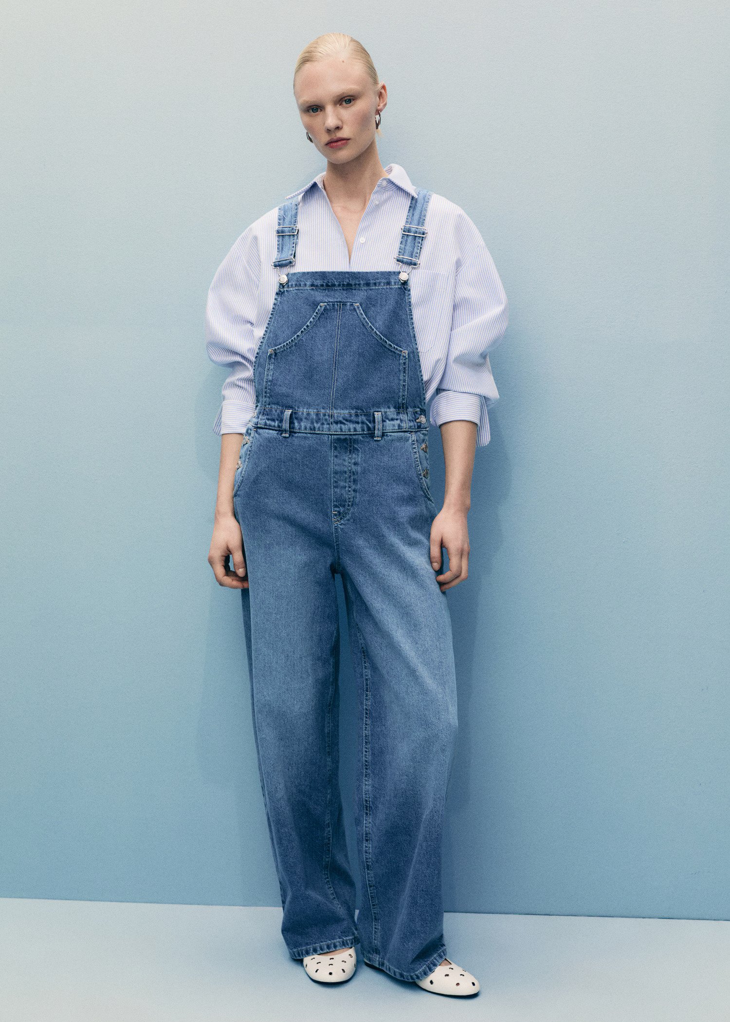 Denim overalls in a mid wash