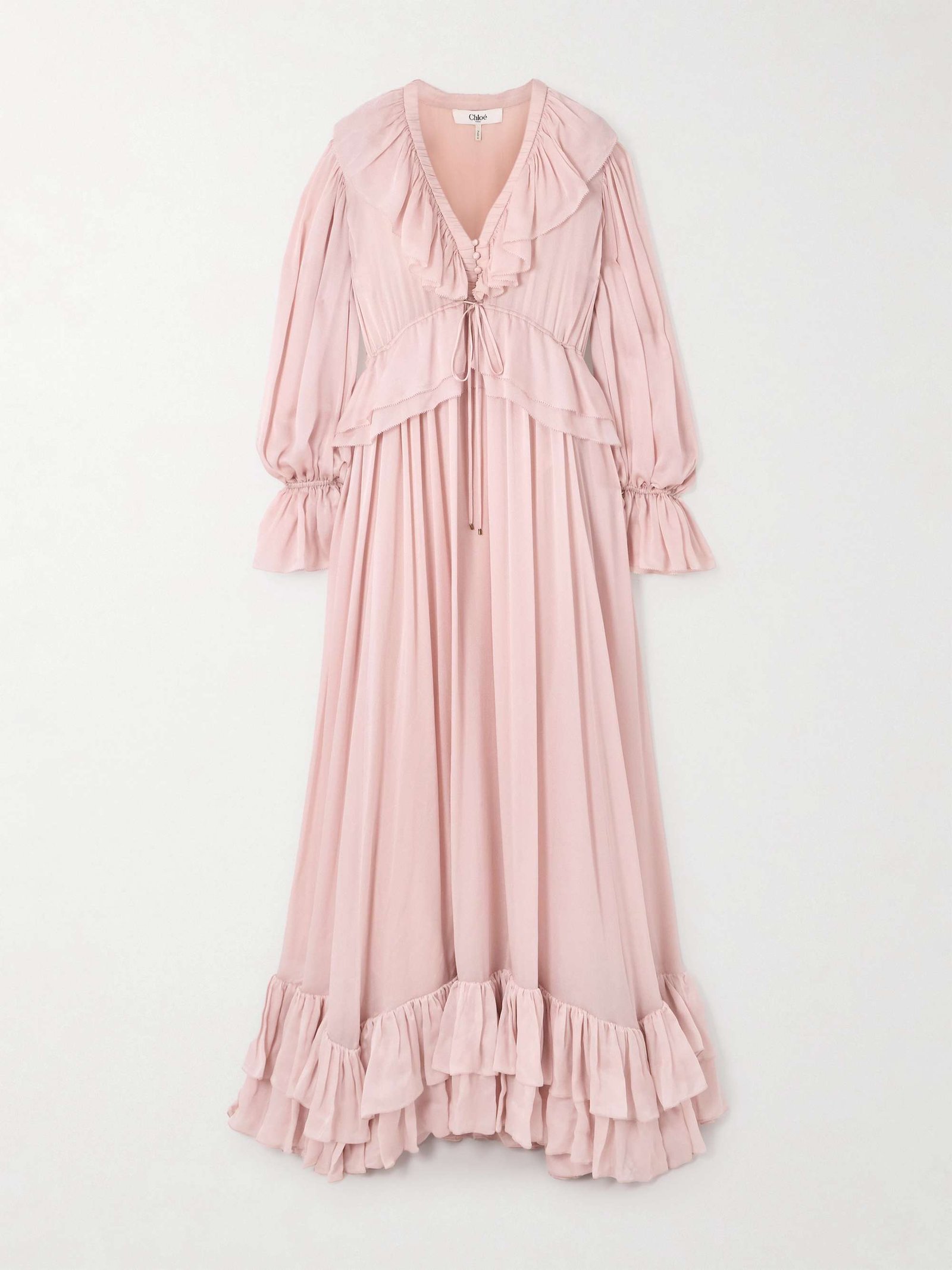 Ruffled Silk-Chiffon Gown