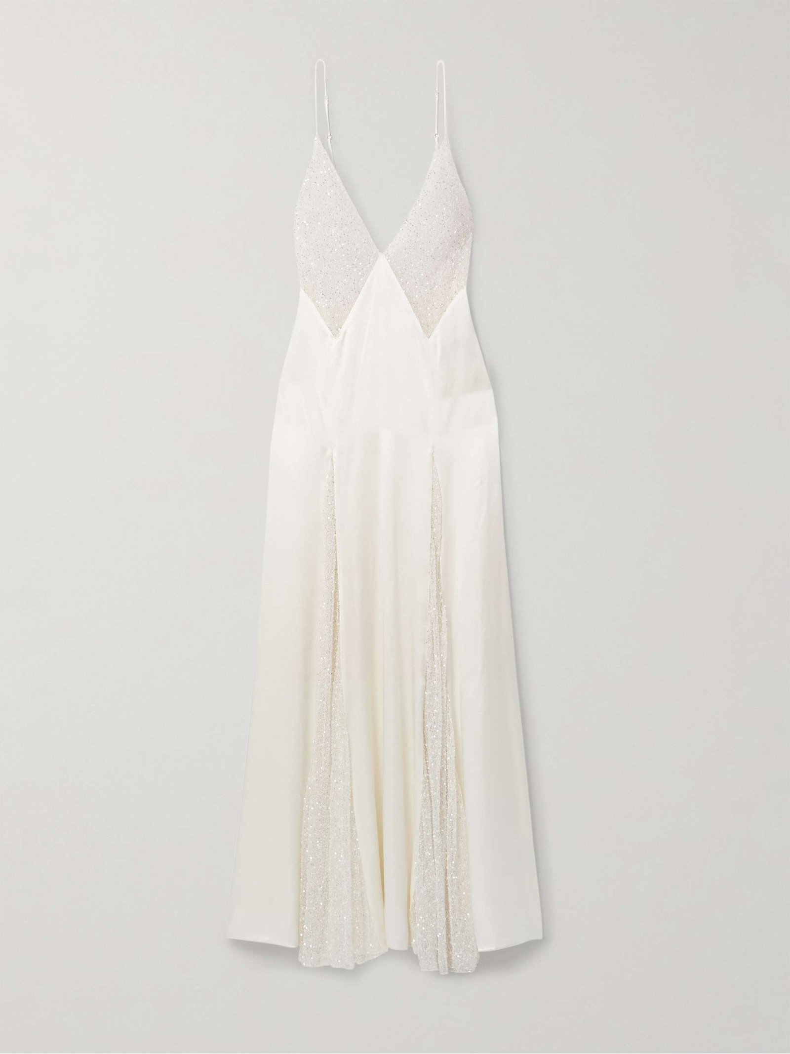 Ange Paneled Embellished Leavers Lace and Satin Gown