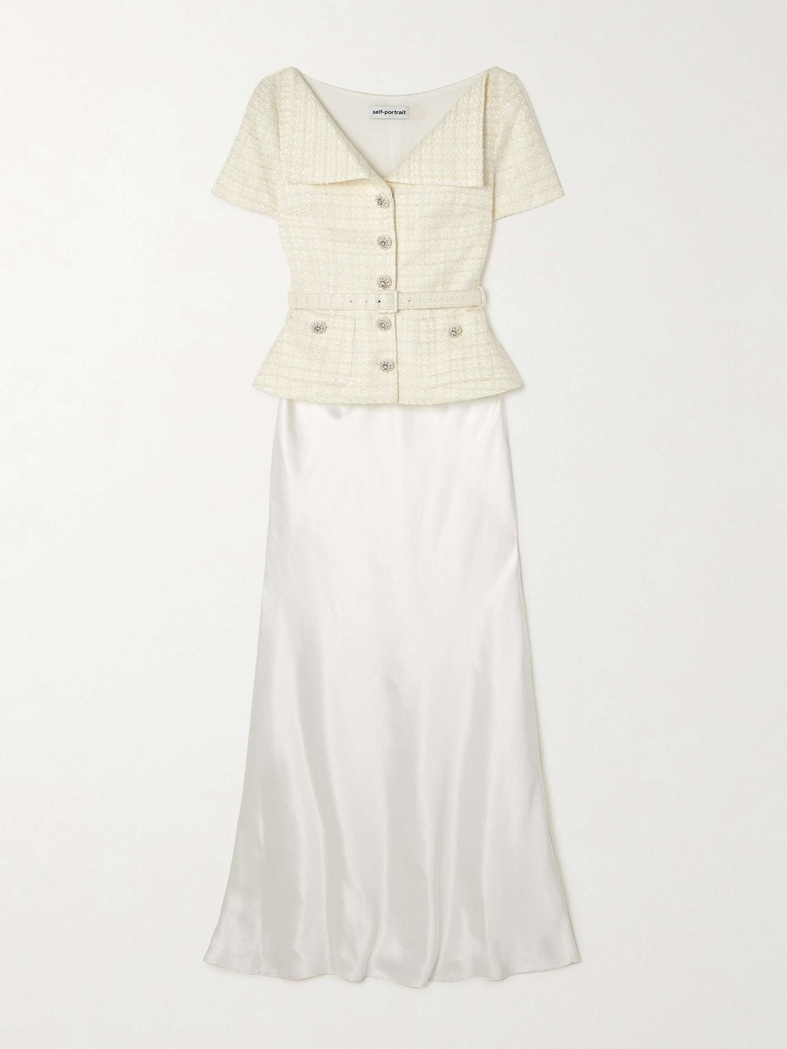 Belted Embellished Bouclé and Satin Maxi Dress