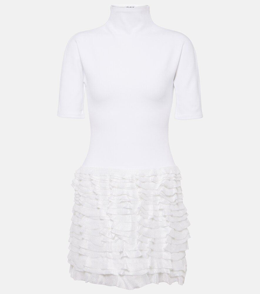 Ruffled High-Neck Jersey Minidress