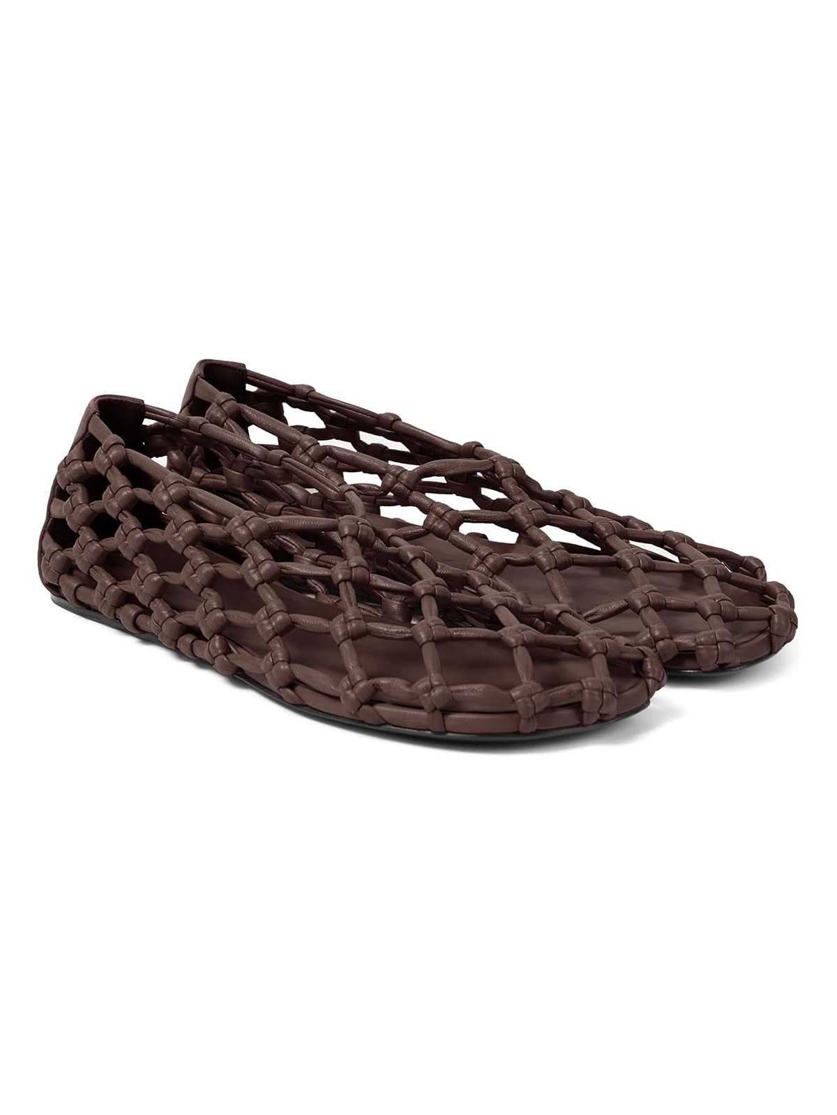 Oakmoo Brown Mesh Ballet Flats for Women Woven Hollow Beach Ballerina Flats Comfortable Casual Slip on Mary Jane Flats