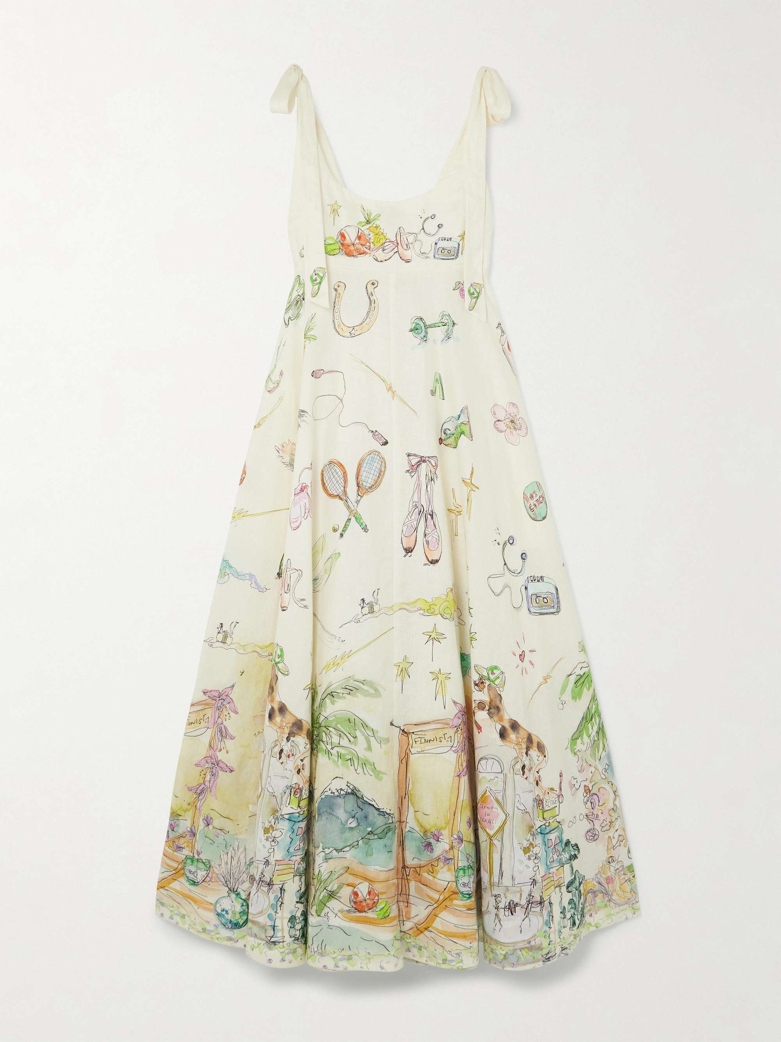 + Anouk Colantoni Ballet Tie-Detailed Printed Shirred Linen Dress