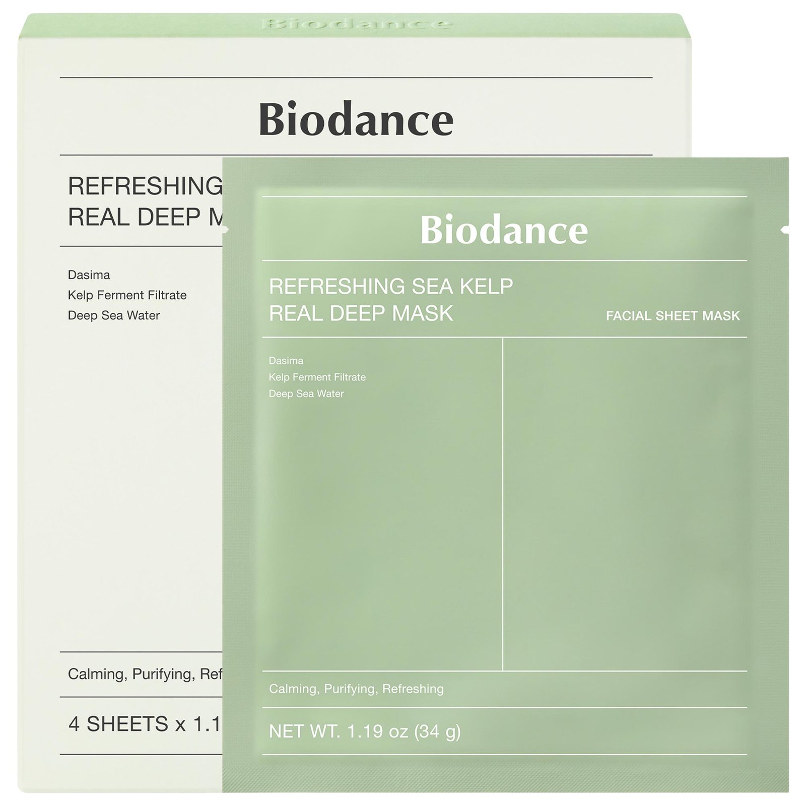 Refreshing Sea Kelp Real Deep Mask - 4 Pack for Calming & Sebum Control