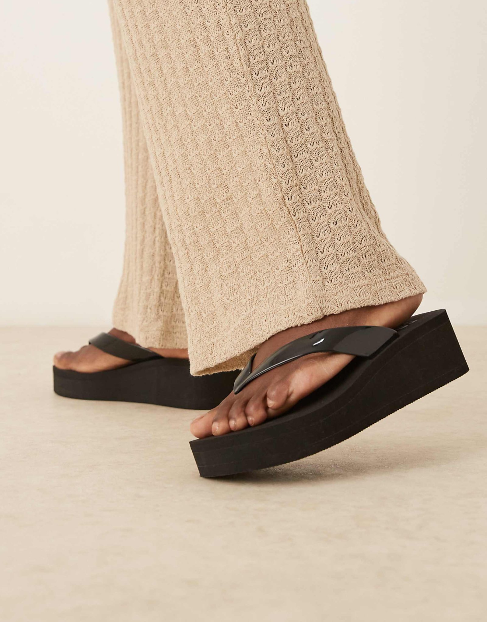 Asos Design Tigerlily Toe Thong Flatform Wedges in Black