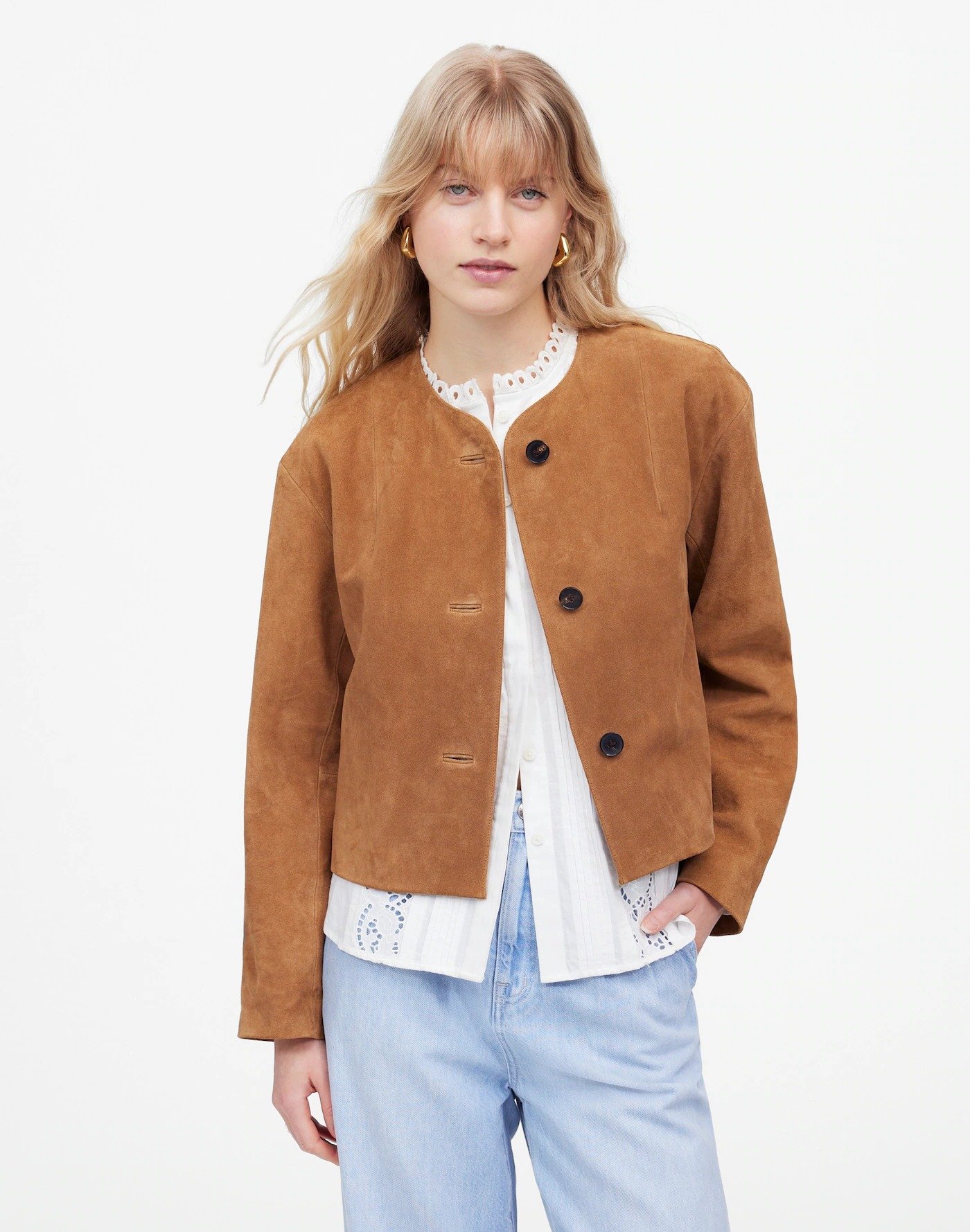 madewell, Crop Cardigan Jacket in Suede