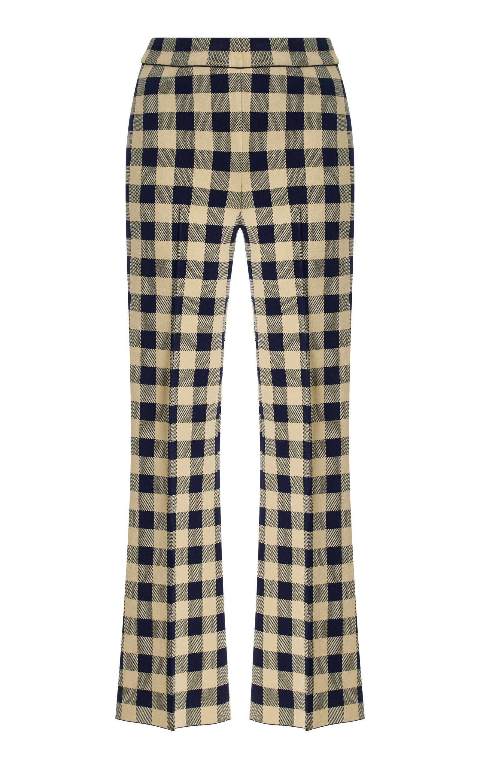 Kick Gingham Stretch-Cotton Knit Cropped Flared Pants