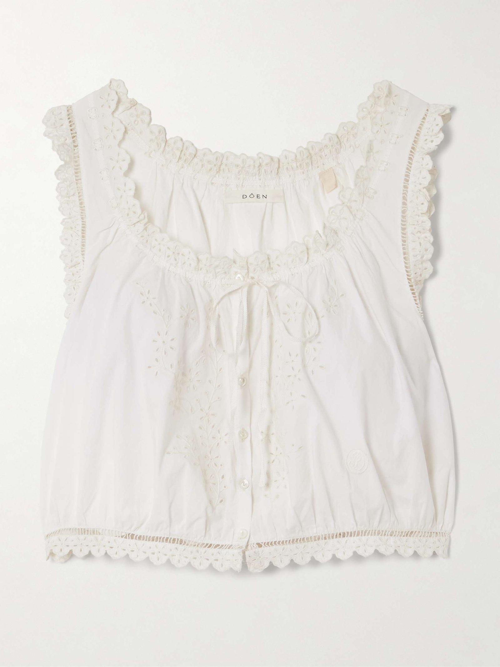 Traveler Cropped Broderie Anglaise Organic Cotton Top
