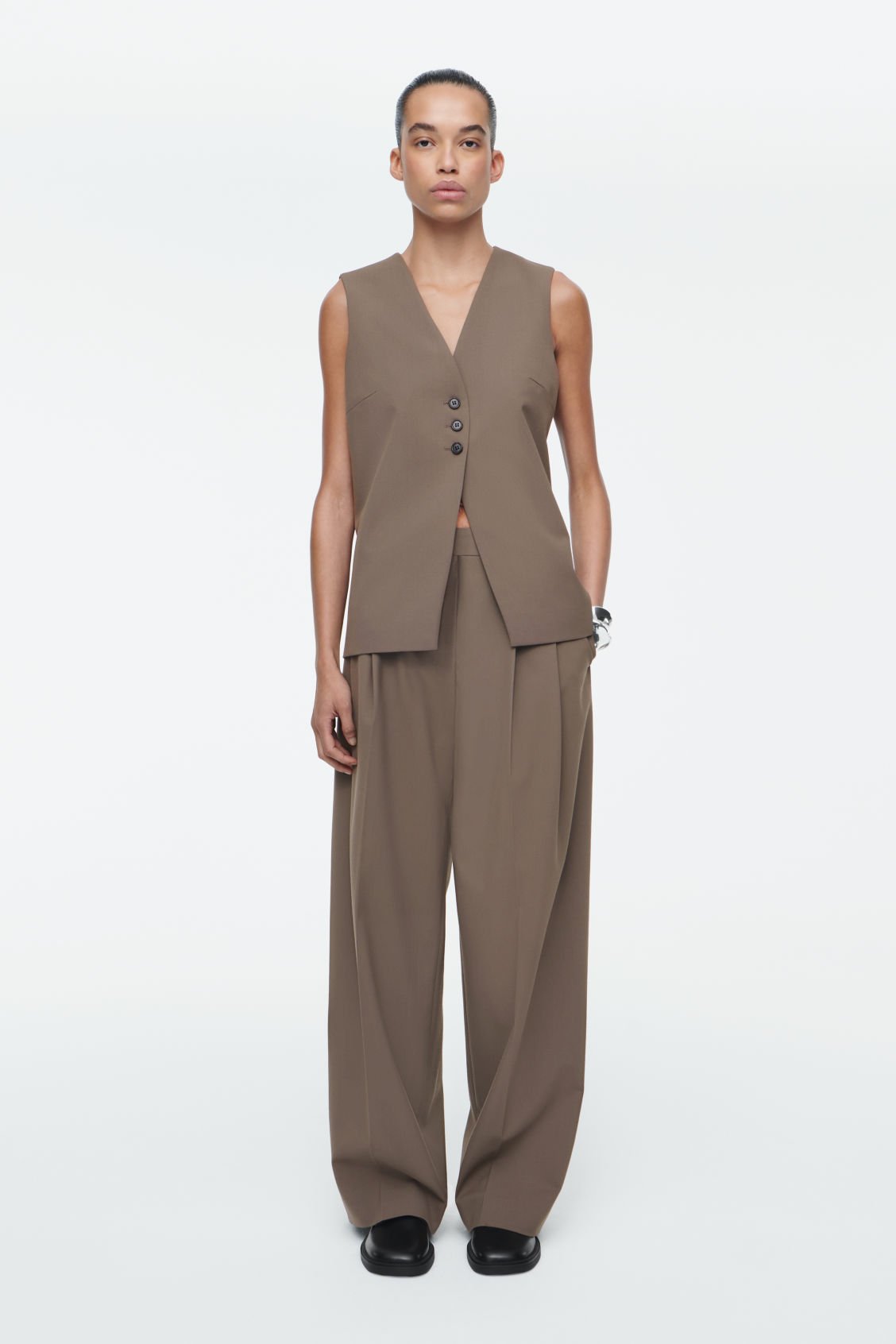 Relaxed Twill Wide-Leg Pants