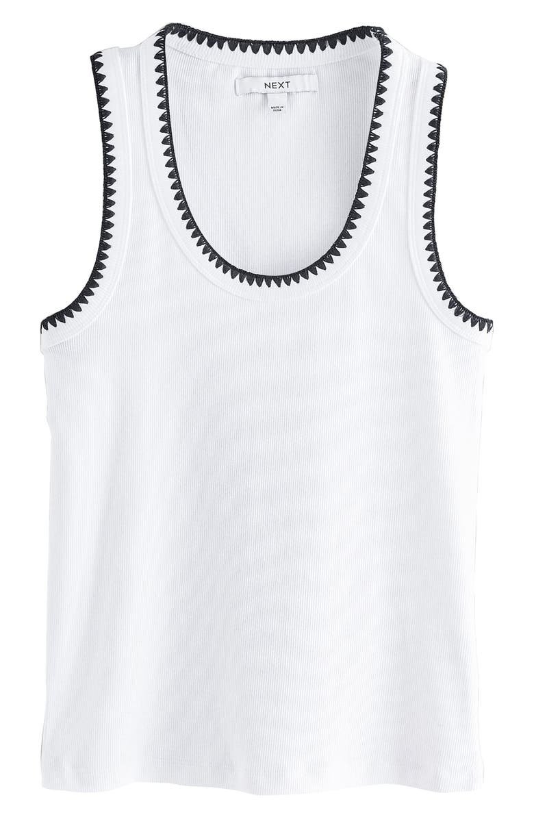 Monochrome Embroidered Cotton Rib Tank