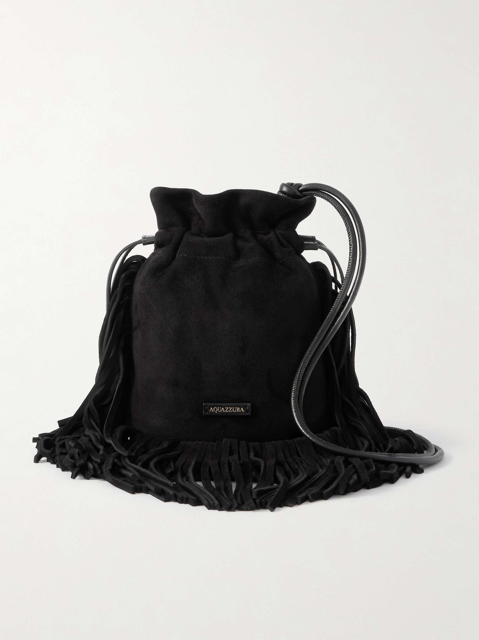 Gytane Mini Leather-Trimmed Fringed Suede Pouch
