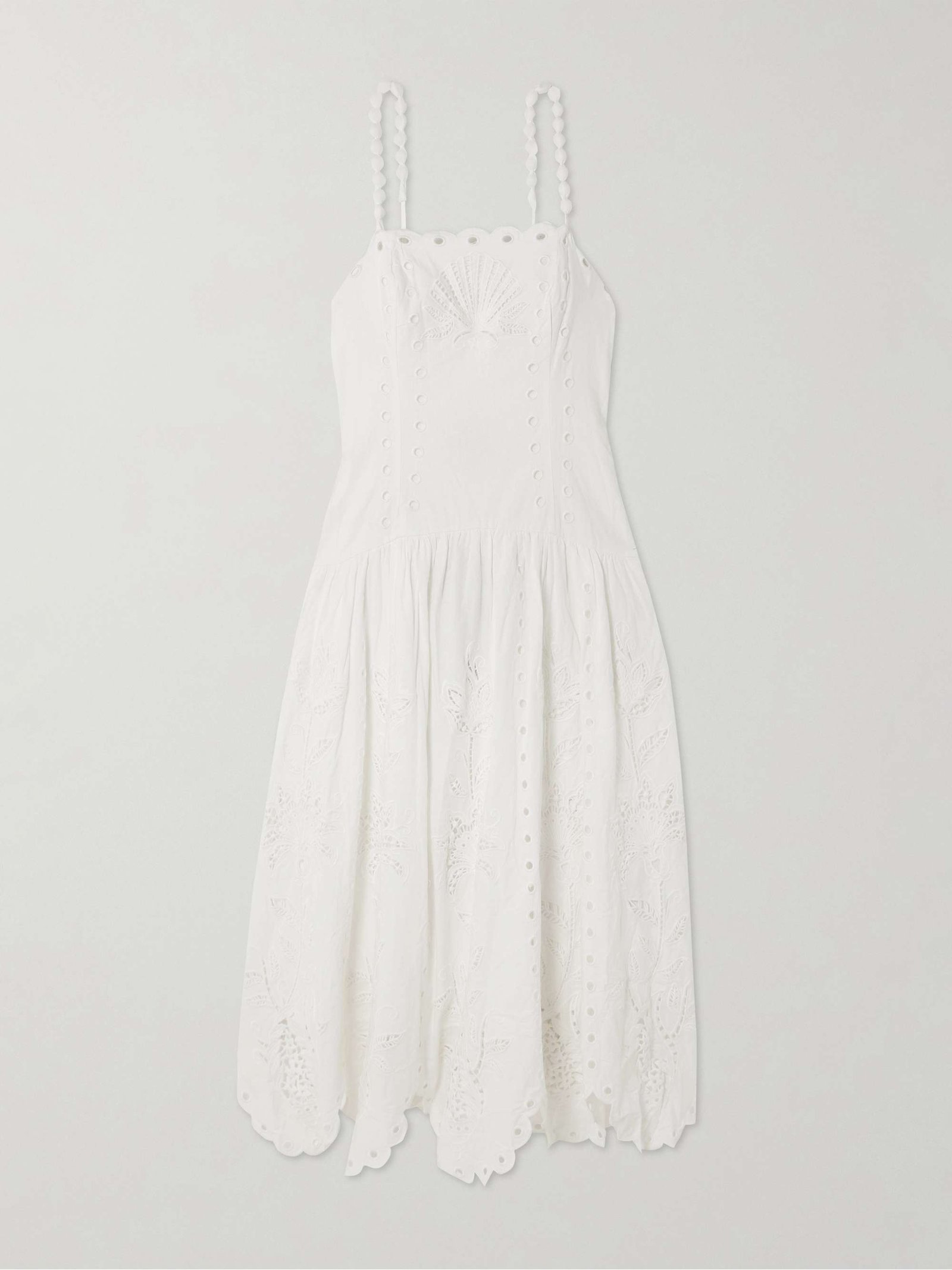 Richelieu Scalloped Gathered Broderie Anglaise Linen-Blend Midi Dress