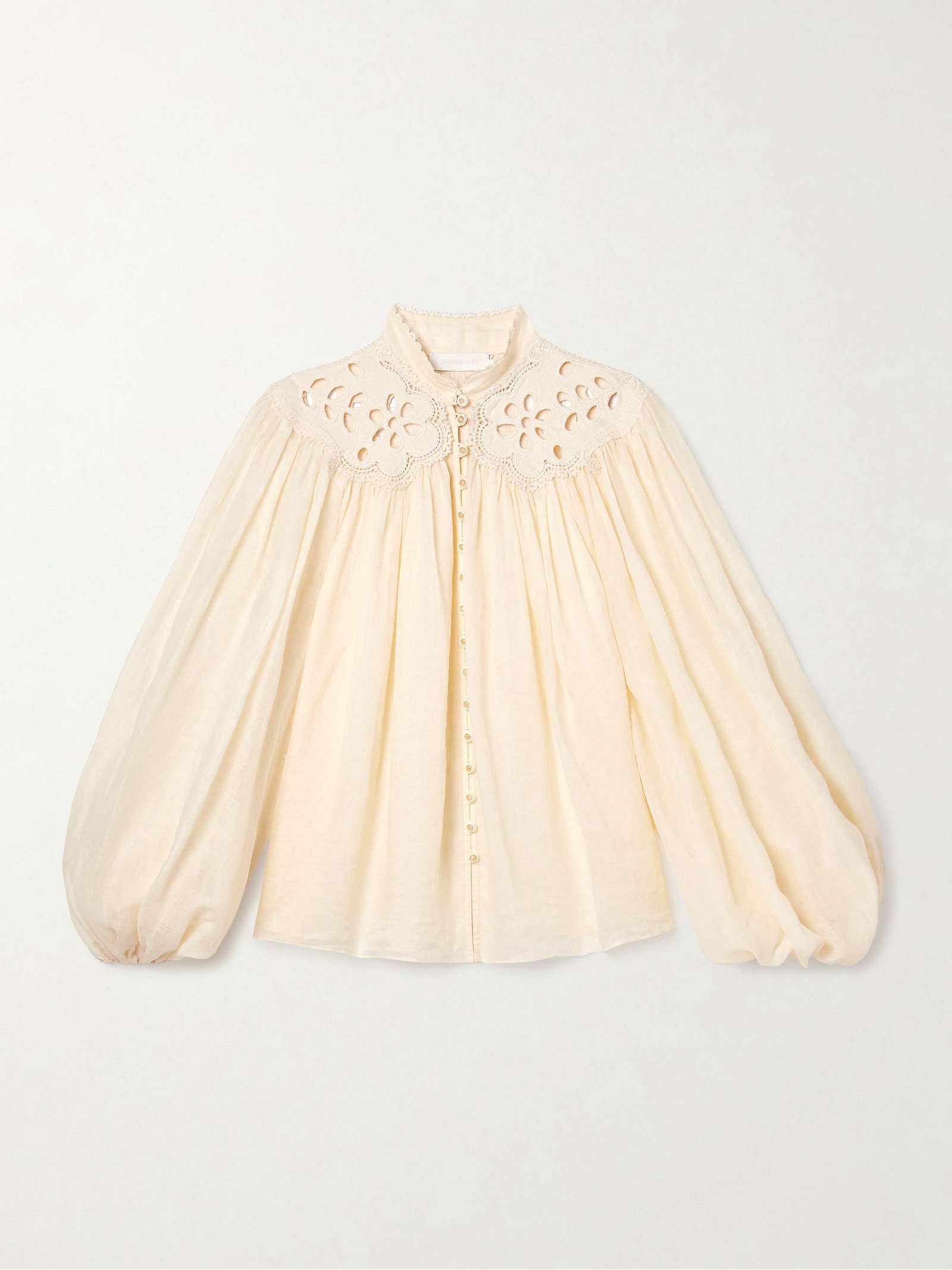 Coco Broderie Anglaise-Trimmed Ramie Blouse