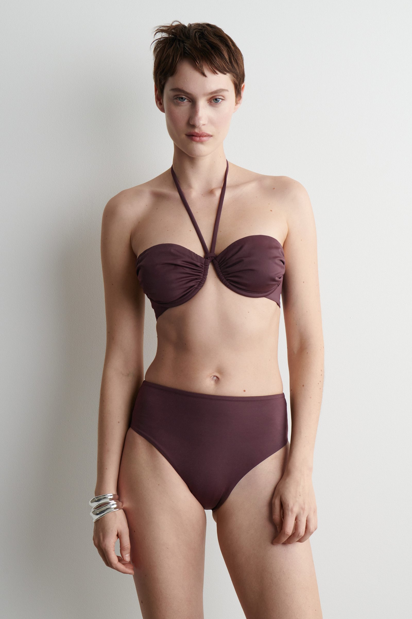 Ruched Underwired Halterneck Bikini Top