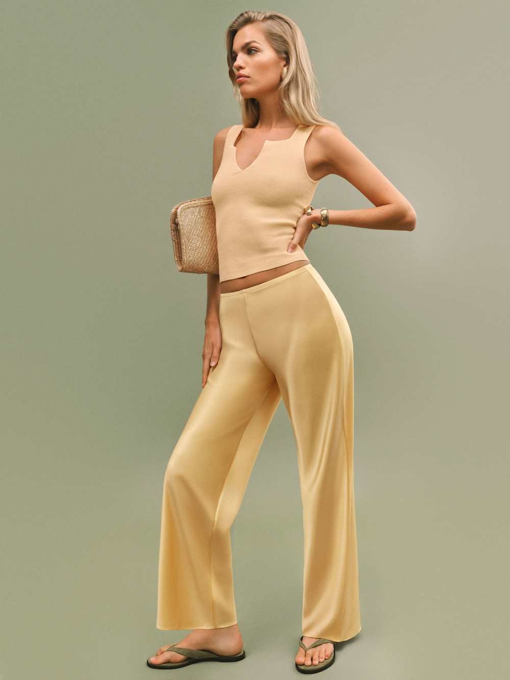 Gale Satin Mid Rise Bias Pant