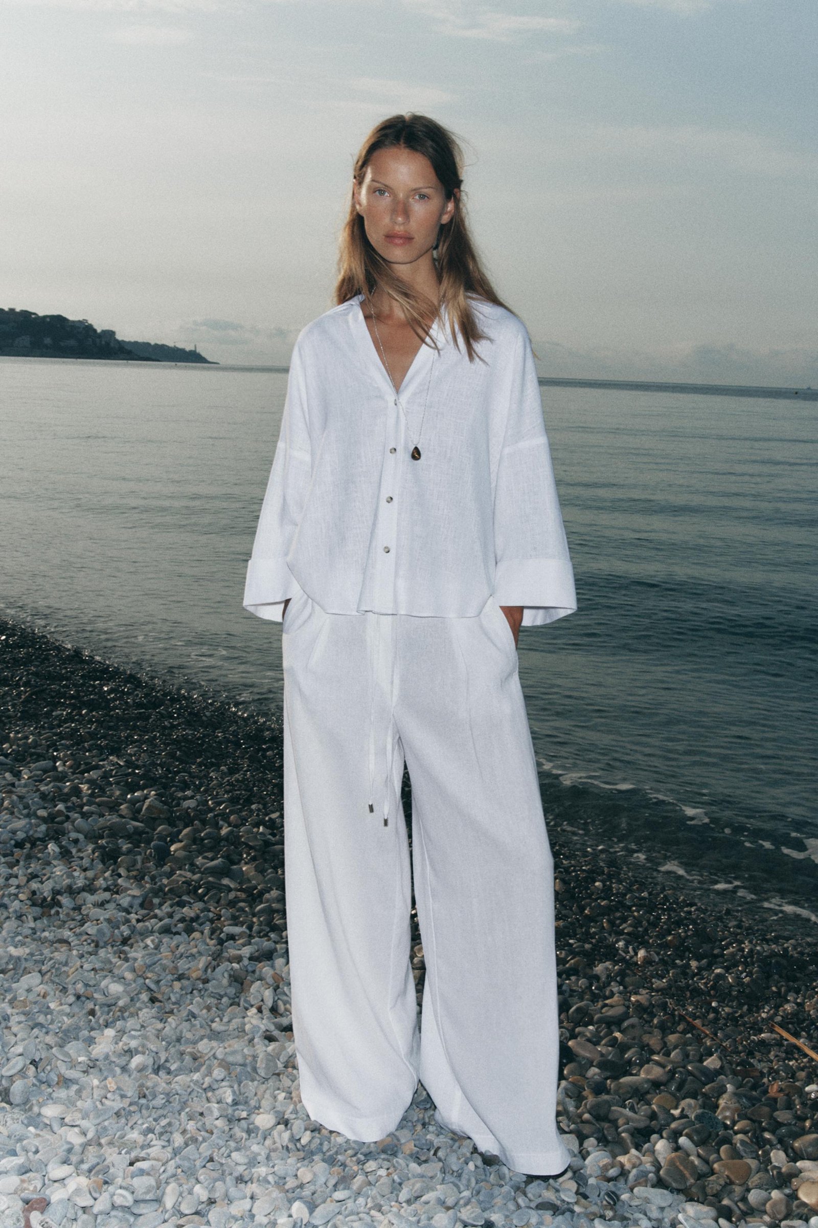 Linen Blend Wide-Leg Trousers With Belt