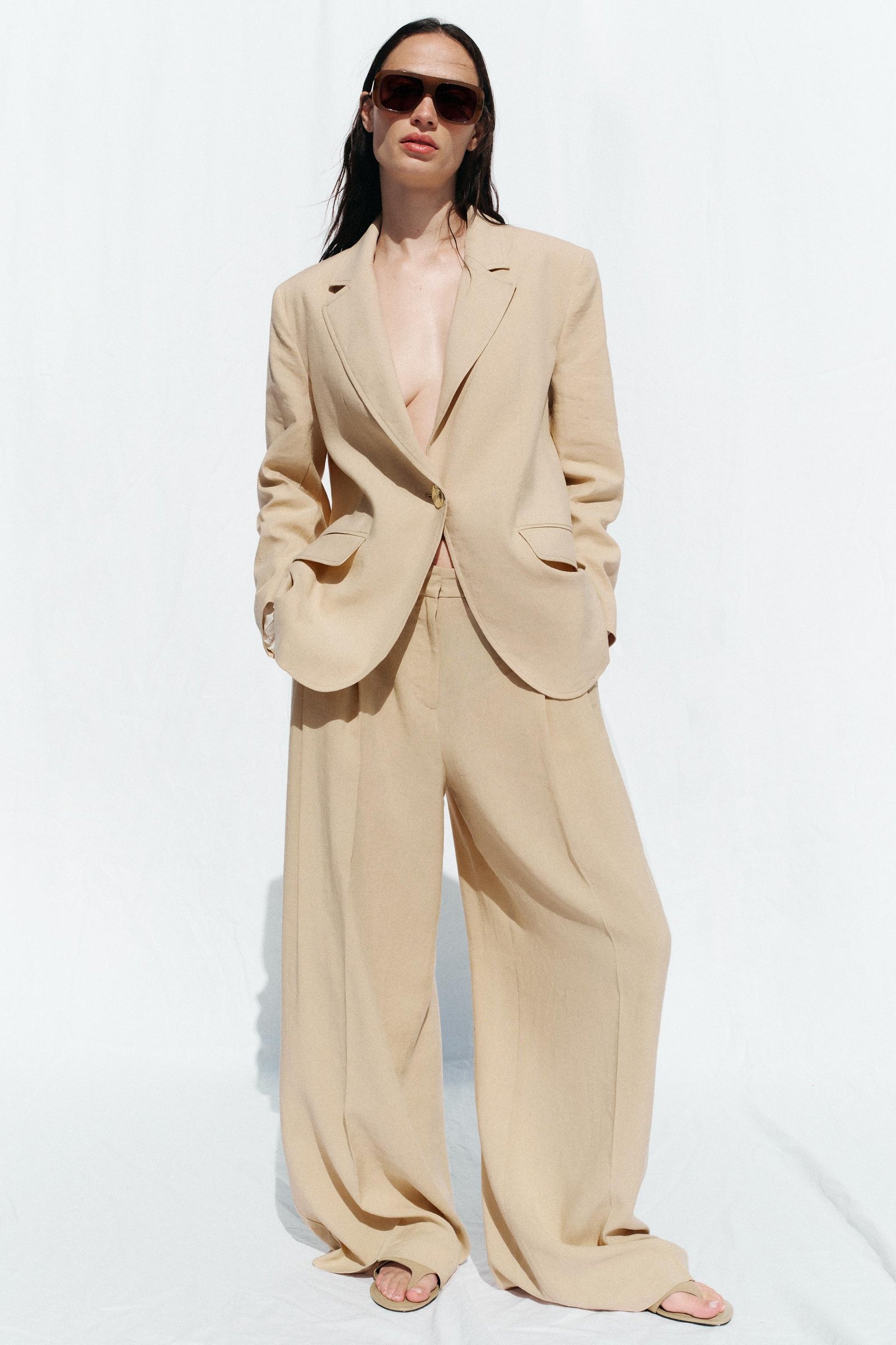 One-Button Linen Blend Blazer