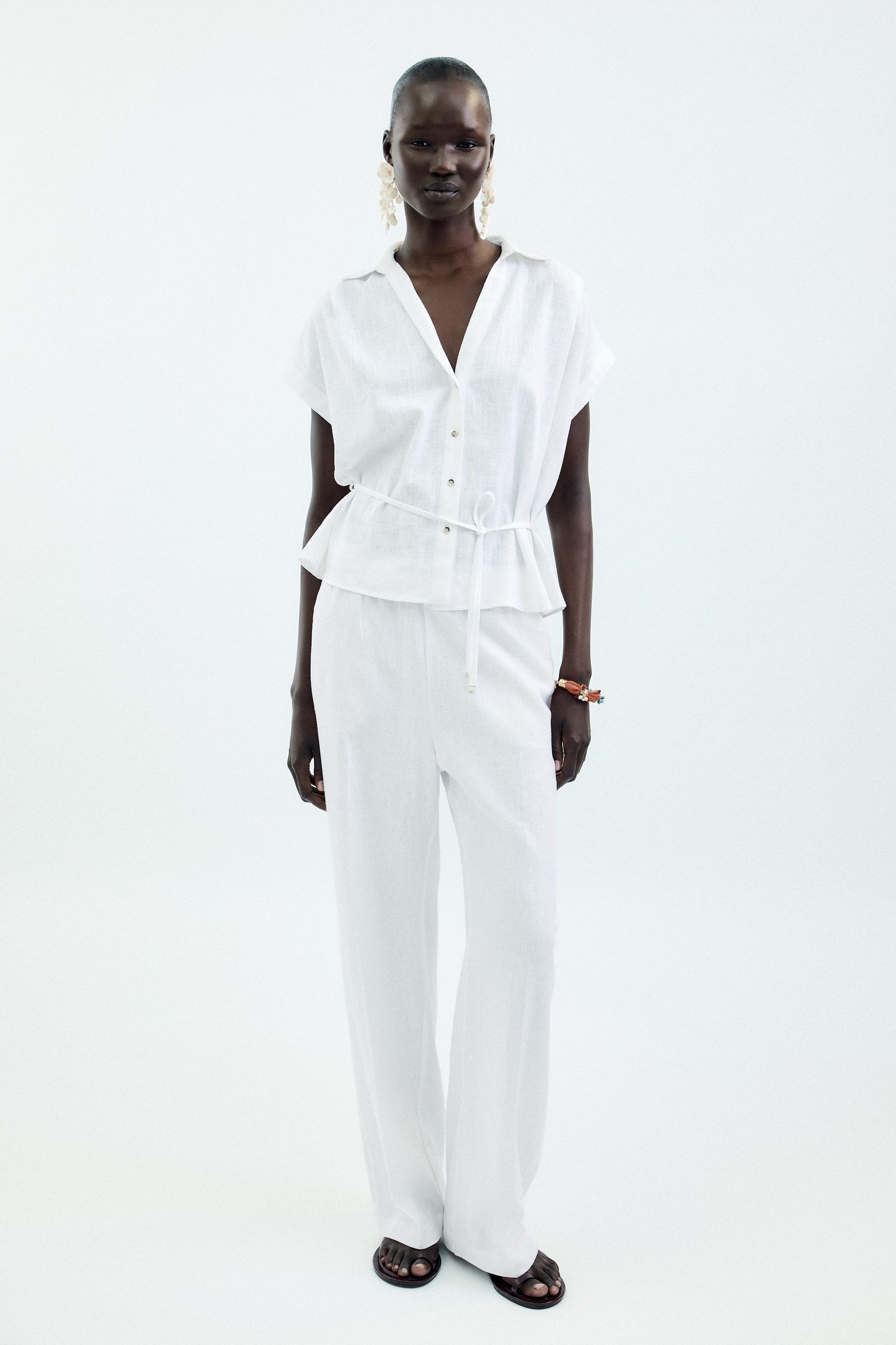 Linen Blend Belted Blouse