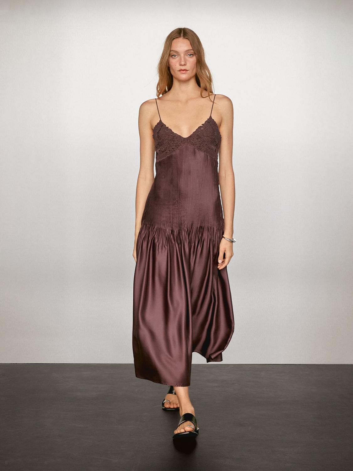 Massimo Dutti, Flowing Satin Midi Dress With Straps