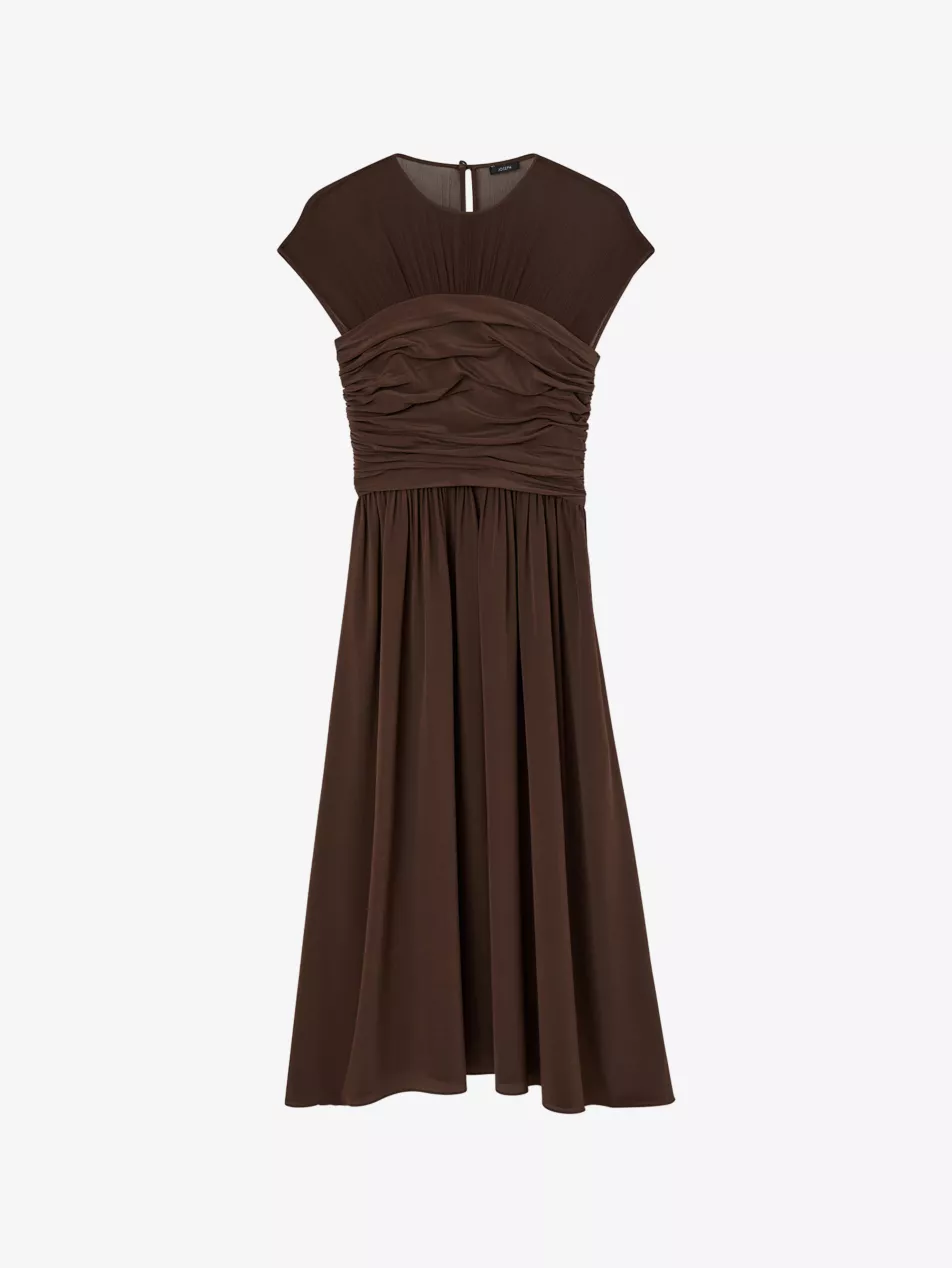 Sophe Gathered Silk Midi Dress
