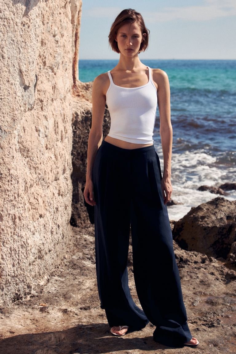 Wide-Leg Linen-Blend Pants