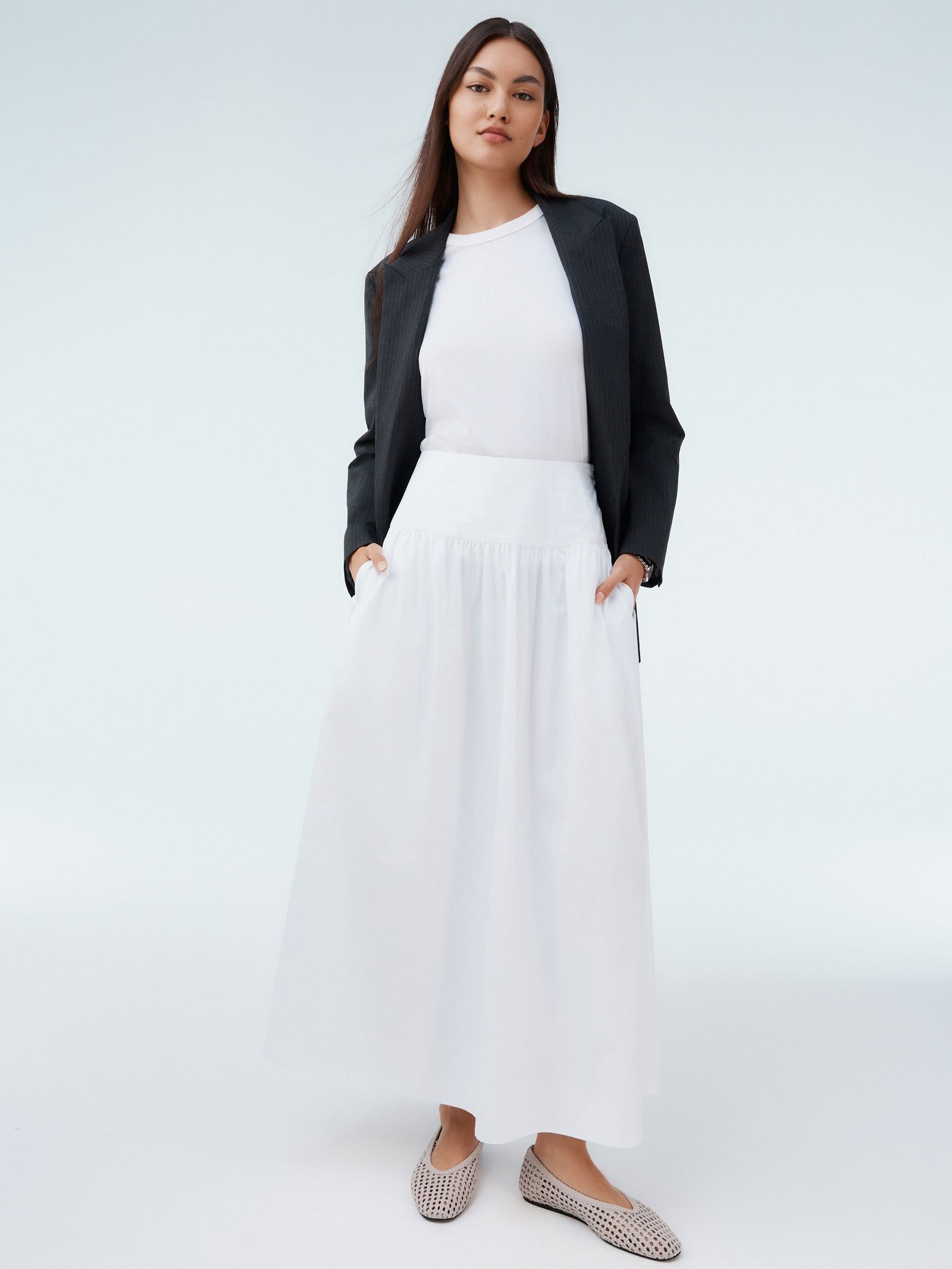White Drop Waist Maxi Skirt