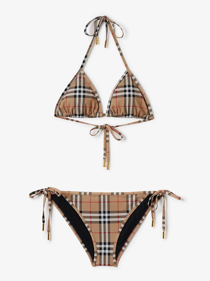 Burberry, Check Triangle Bikini in Archive Beige Yellow - Women, Nylon | Burberry® Official