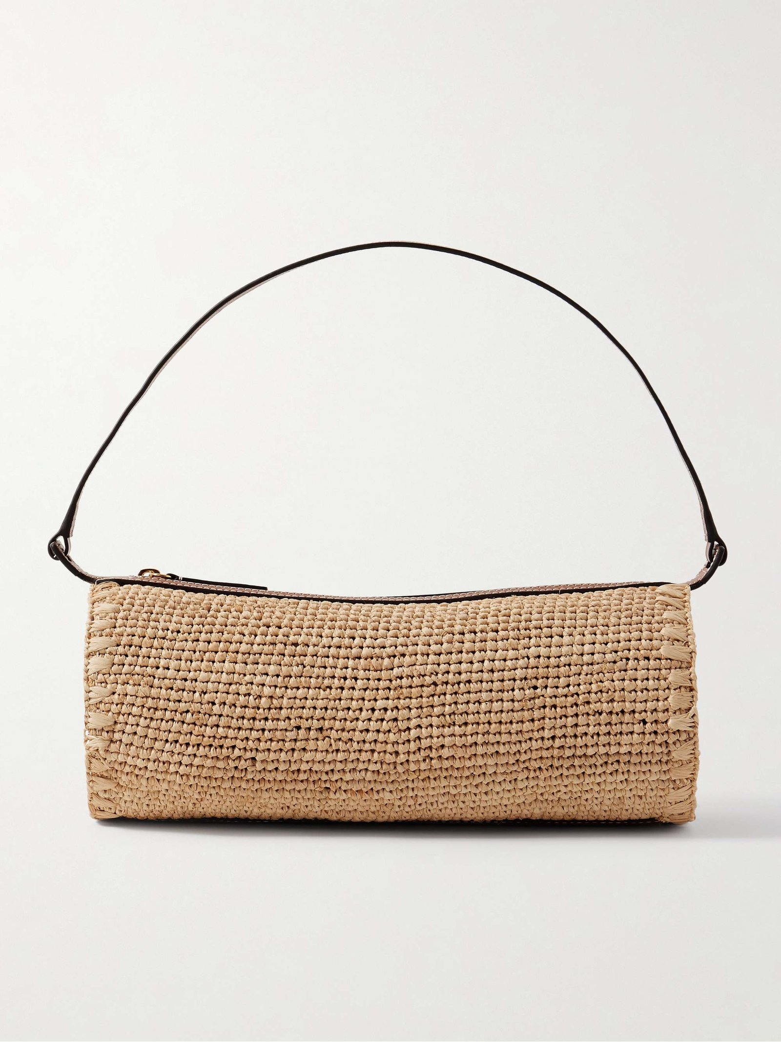 Taru Mini Leather-Trimmed Raffia Shoulder Bag