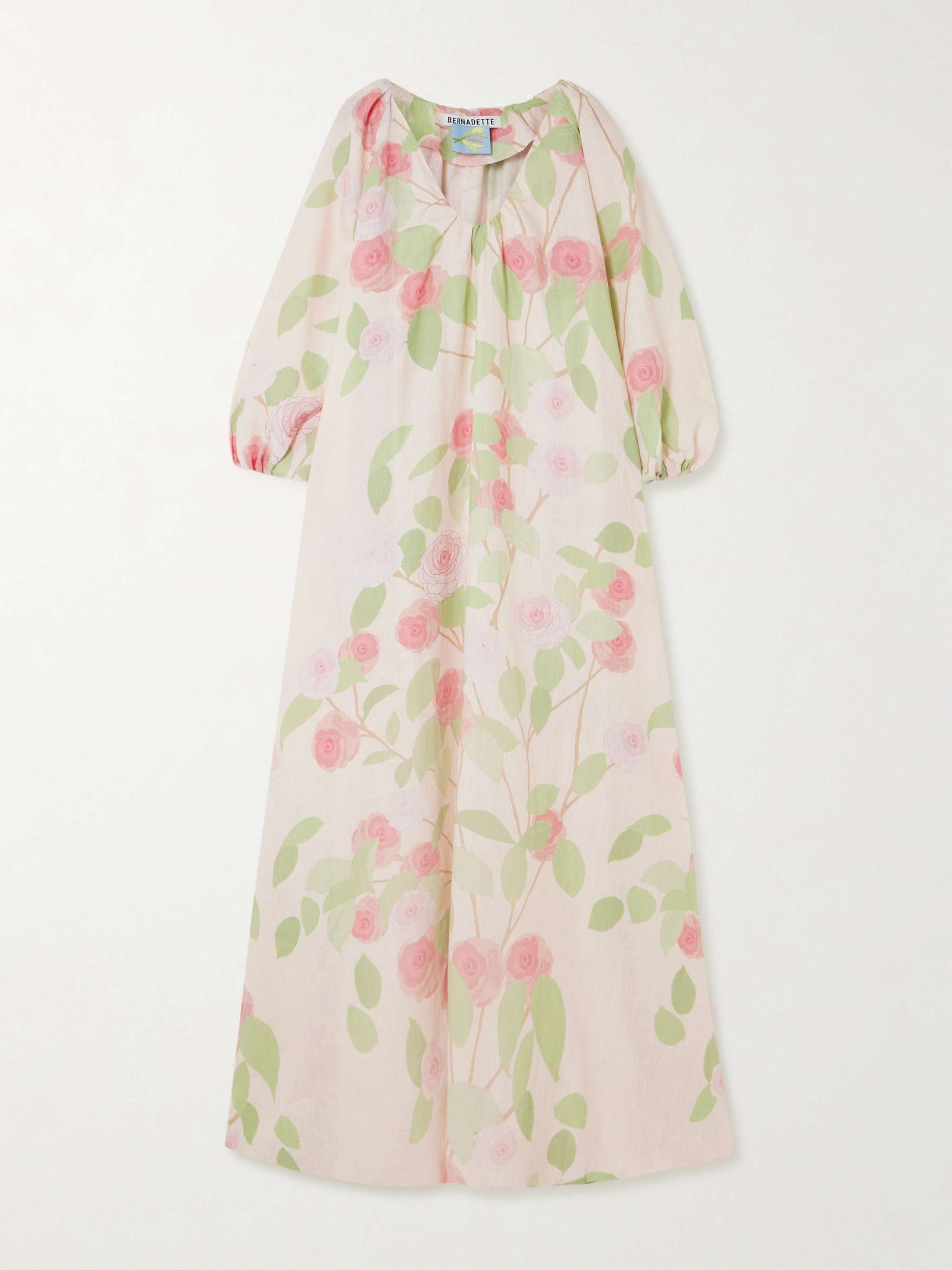 Georgio Gathered Floral-Print Linen Maxi Dress