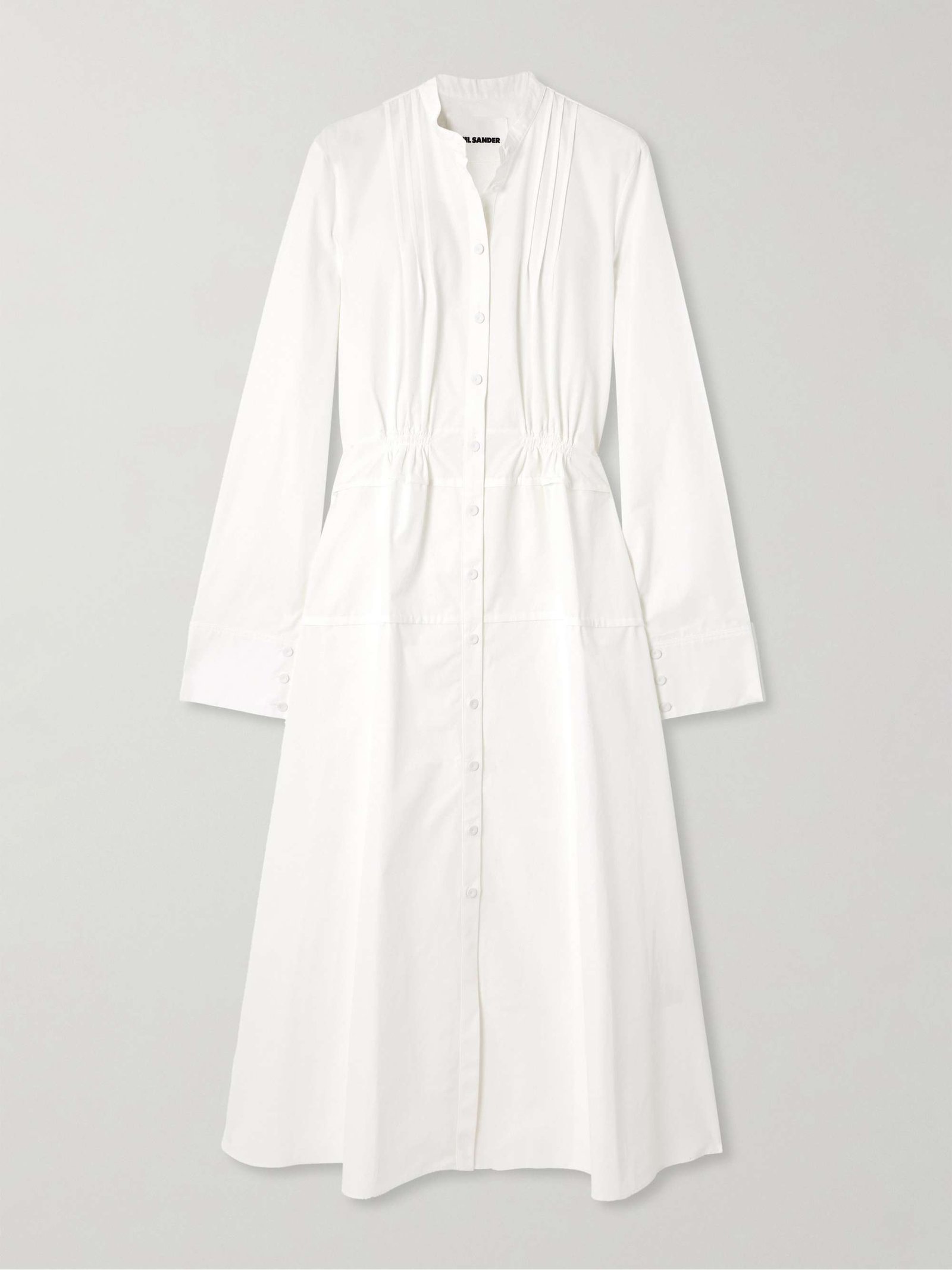 Pintucked Cotton-Poplin Maxi Shirt Dress