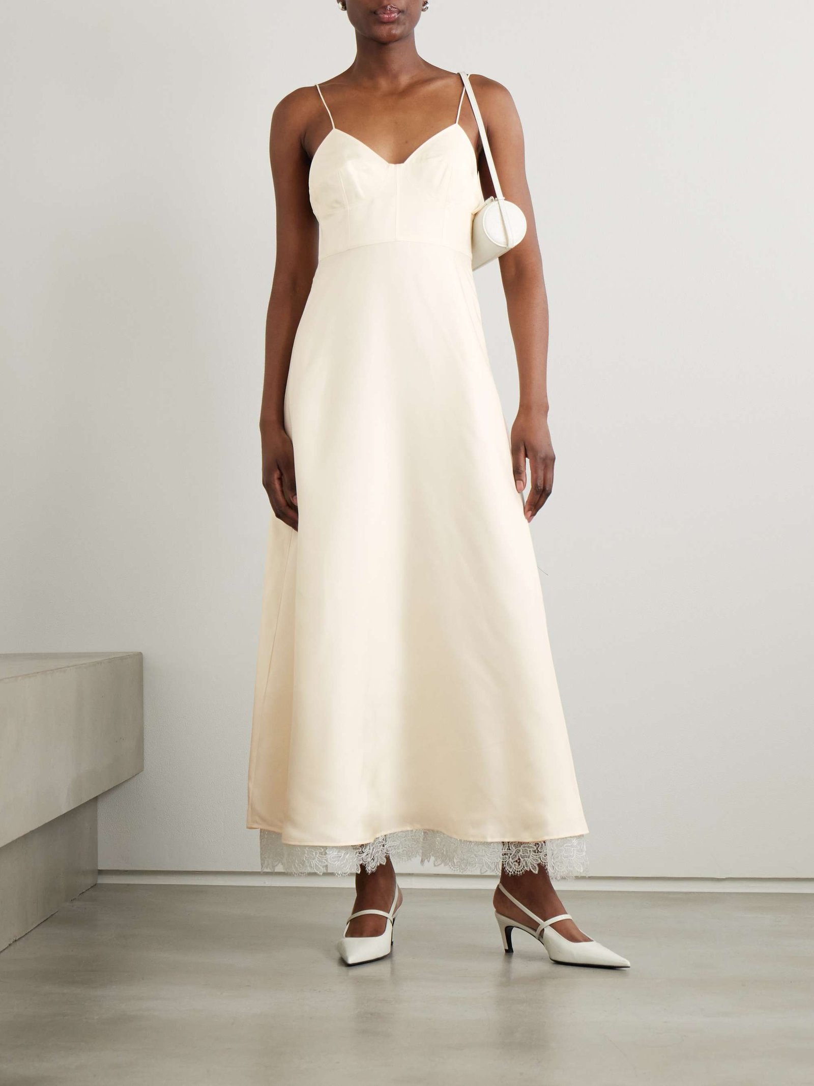Tie-Back Lace-Trimmed Silk Maxi Dress
