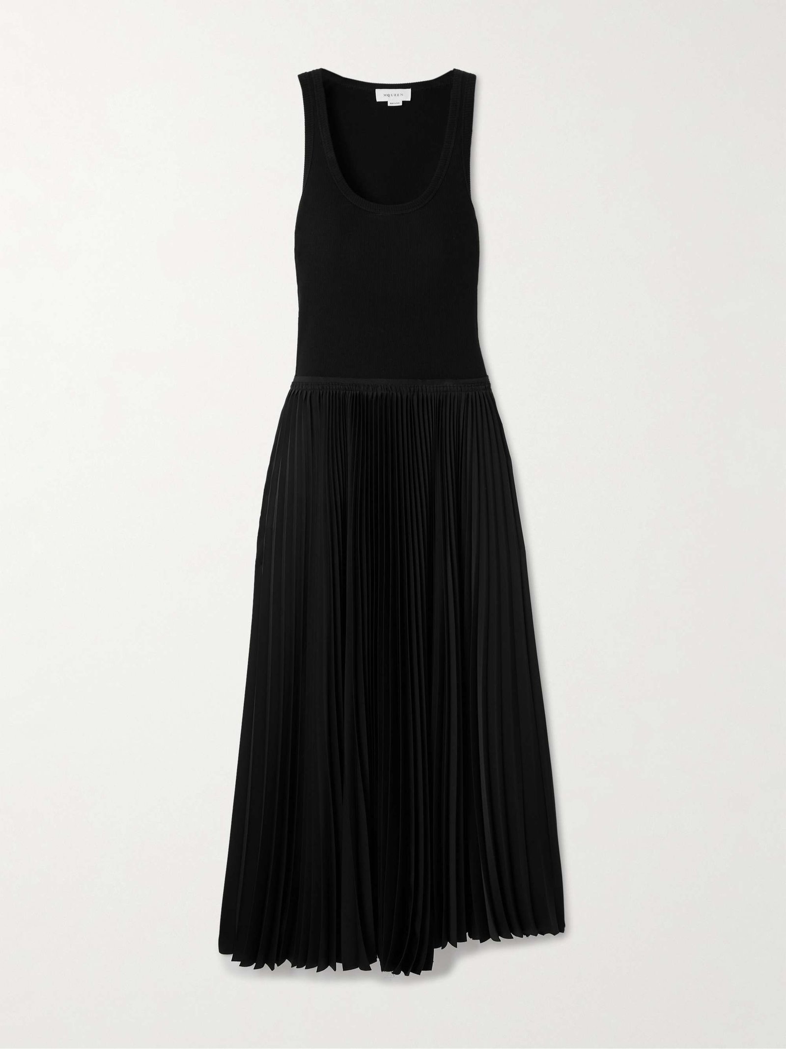 Pleated Satin and Stretch-Cotton Jersey Midi Dress