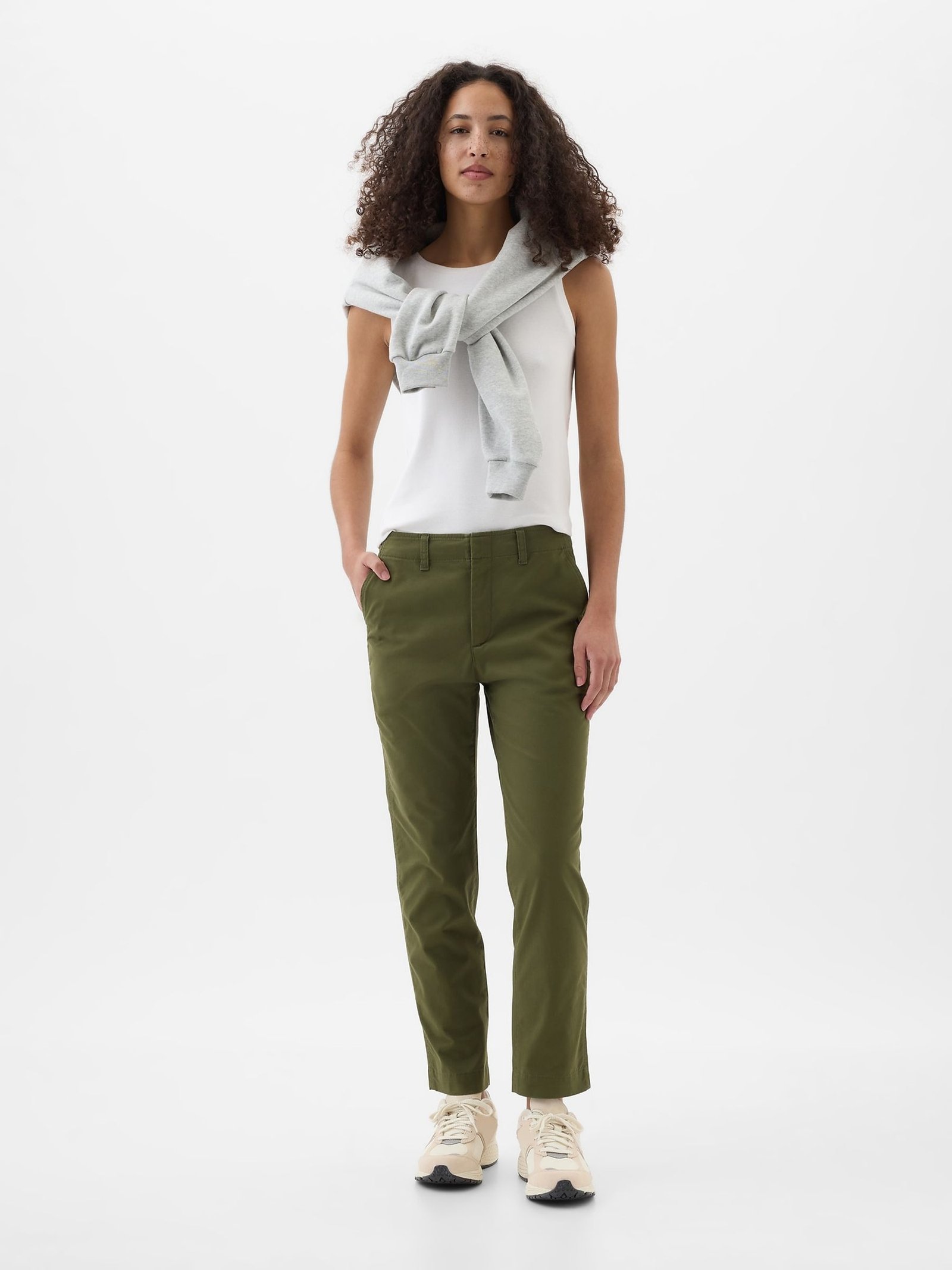 Green Mid Rise Ankle Length Downtown Chinos