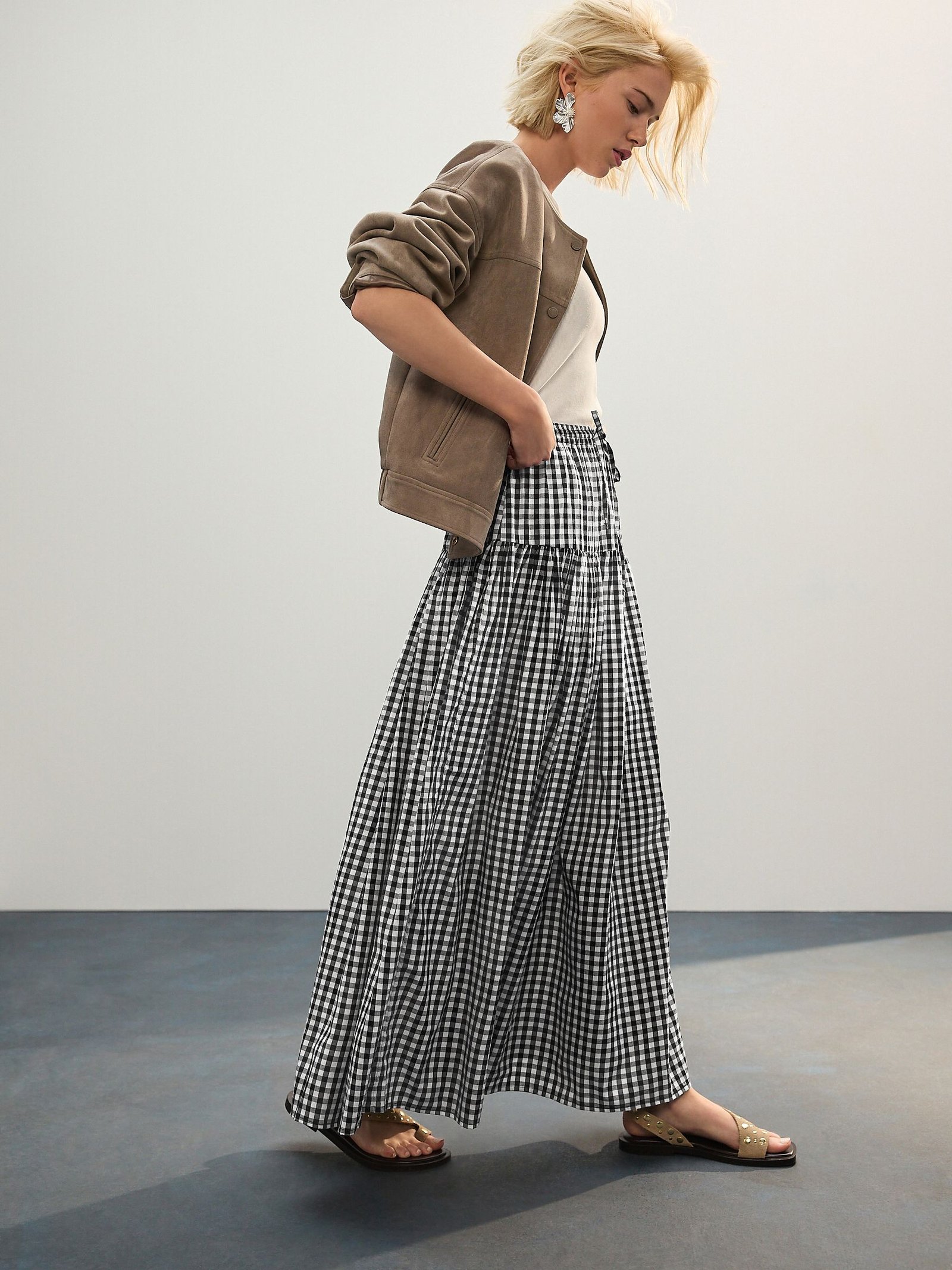 Black/white Gingham Drop Waist Maxi Skirt