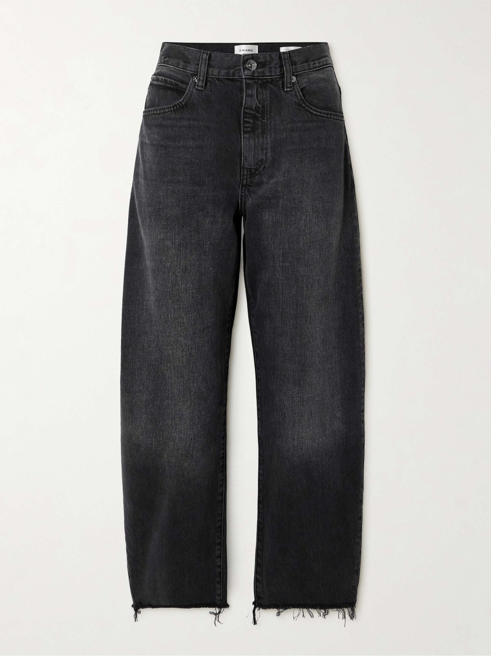 The Bubble Cropped Frayed High-Rise Barrel-Leg Jeans