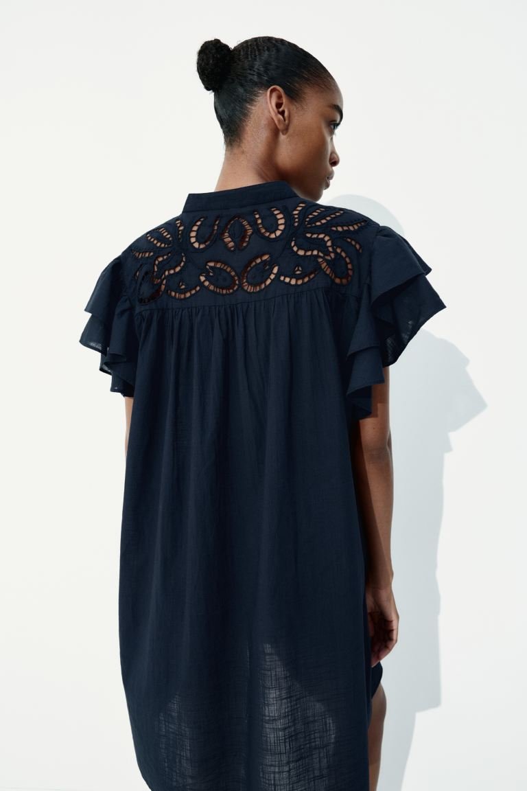 Flutter-Sleeve Dress With Broderie Anglaise