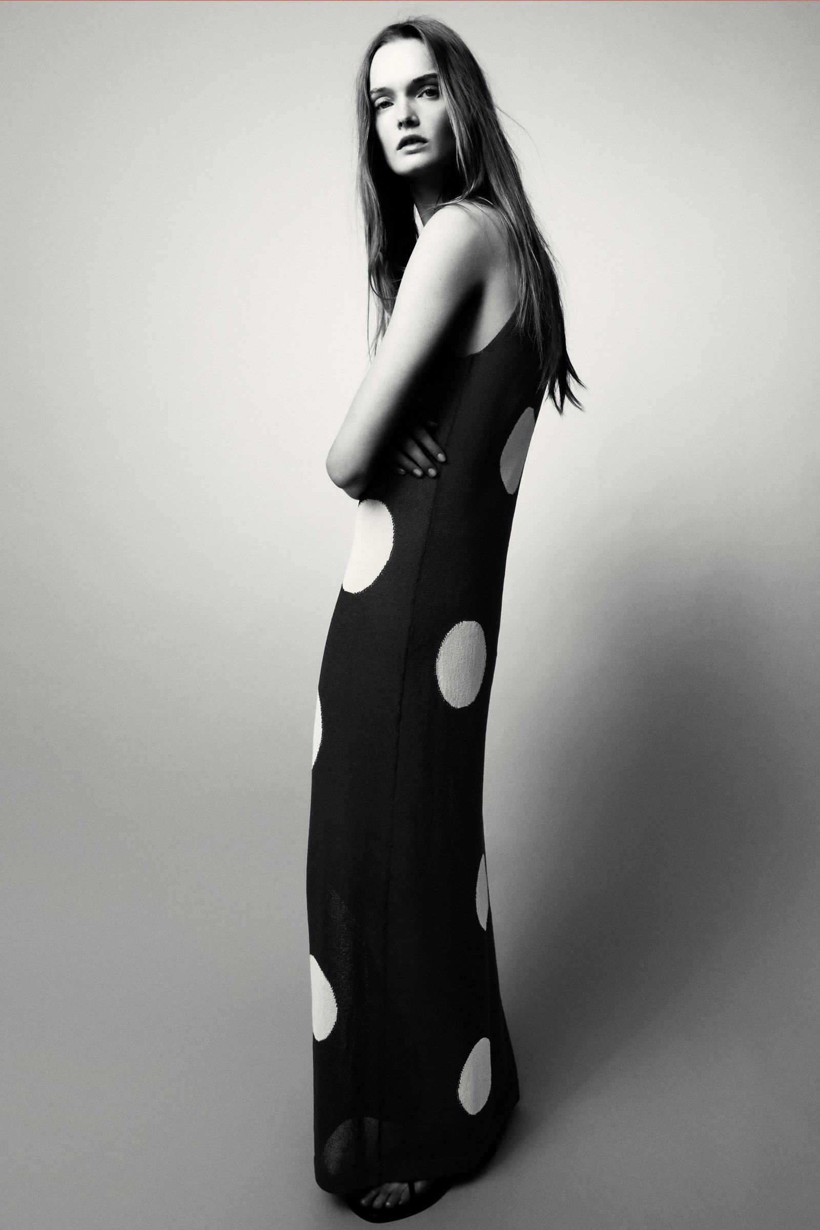 Long Polka Dot Knit Dress