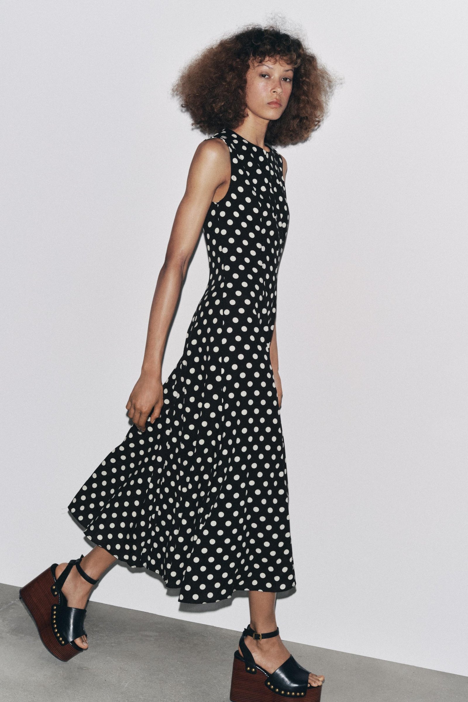 Zw Collection Polka Dot Midi Dress
