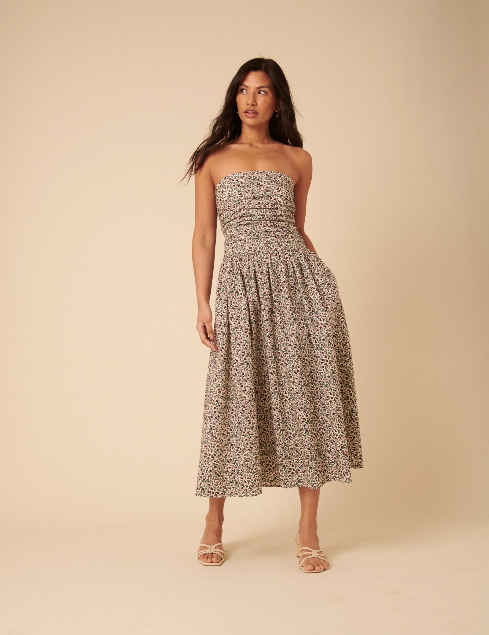 Cream Ditsy Floral Bandeau Felicity Midi Dress