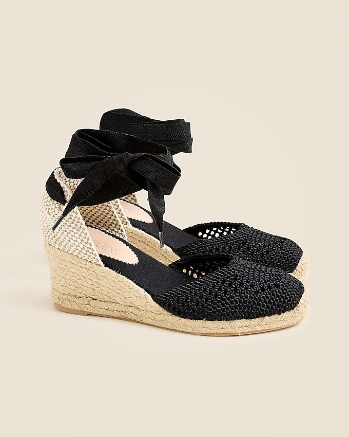Made-In-Spain Crochet Lace-Up Espadrille Wedges