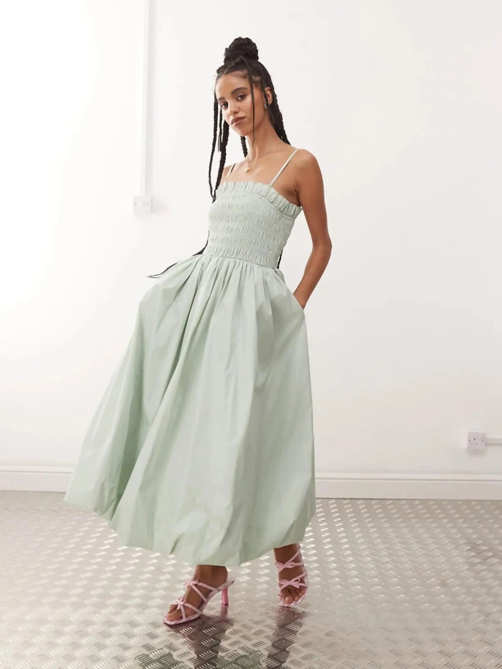 Amy Lynn Polly Shirred Midi Dress in Mint