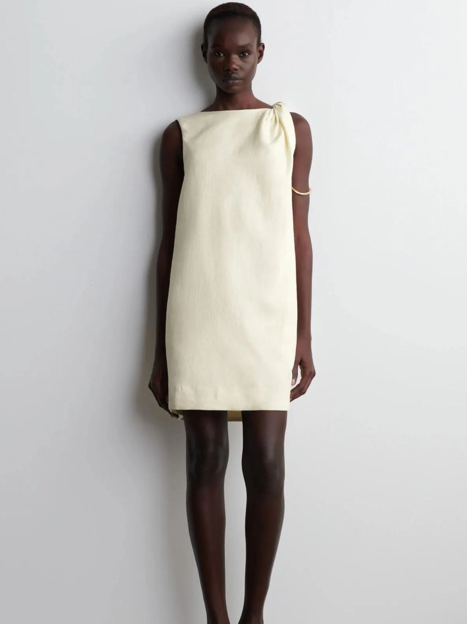 Twist-Detail Linen Mini Dress