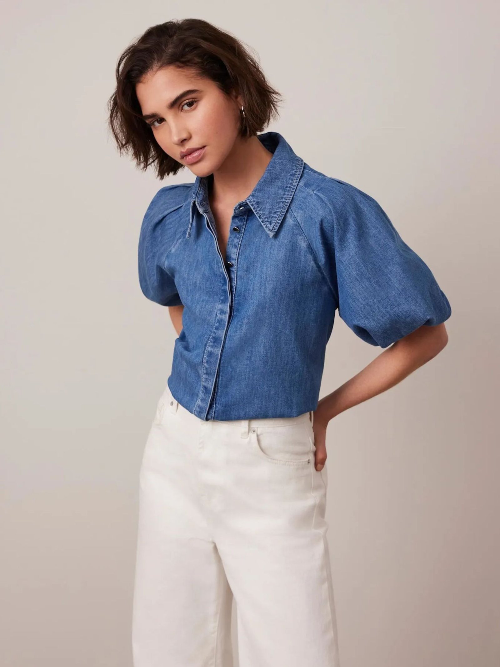 Indigo Denim Puff Sleeve Shirt