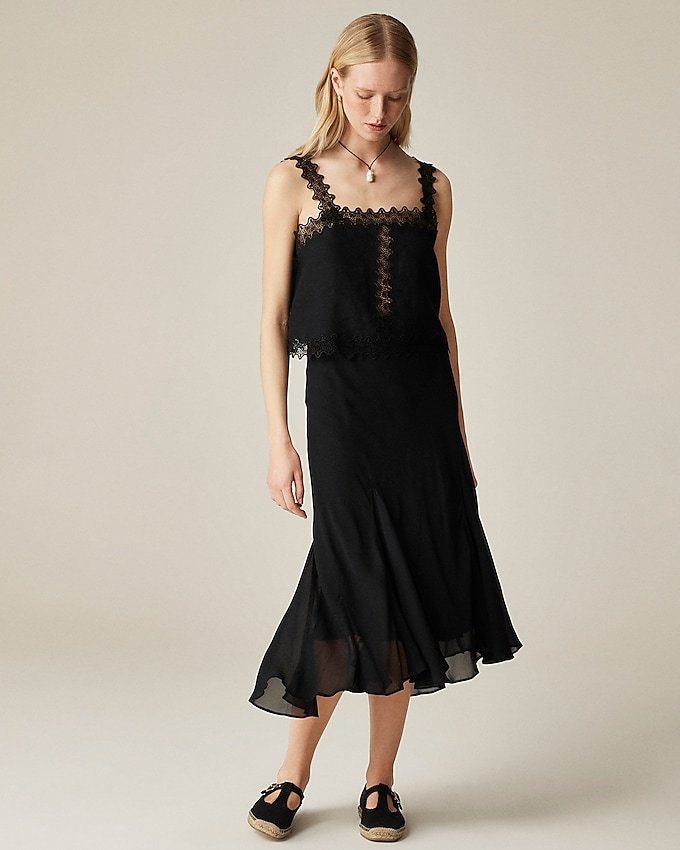 Gwyneth Flounce-Hem Slip Skirt in Chiffon