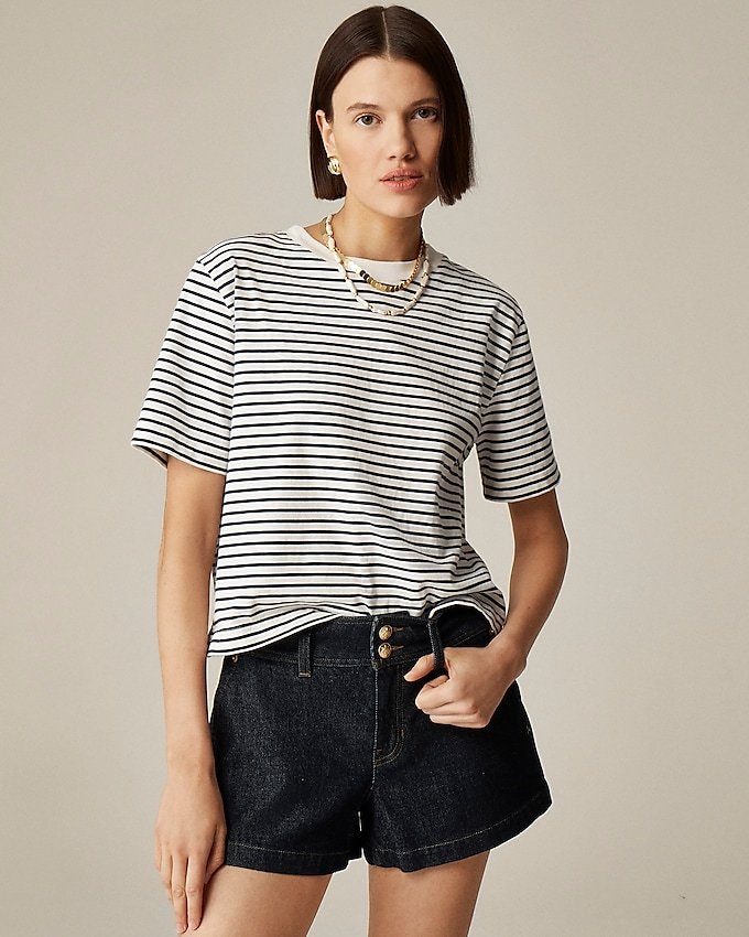 Relaxed Premium-Weight Cropped T-Shirt in Stripe