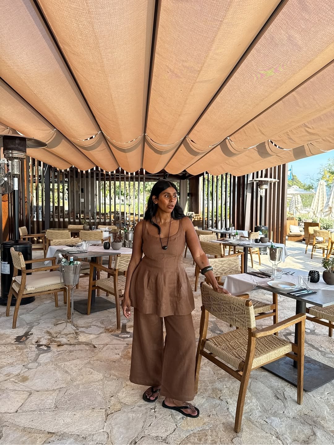 Monikh wearing linen set